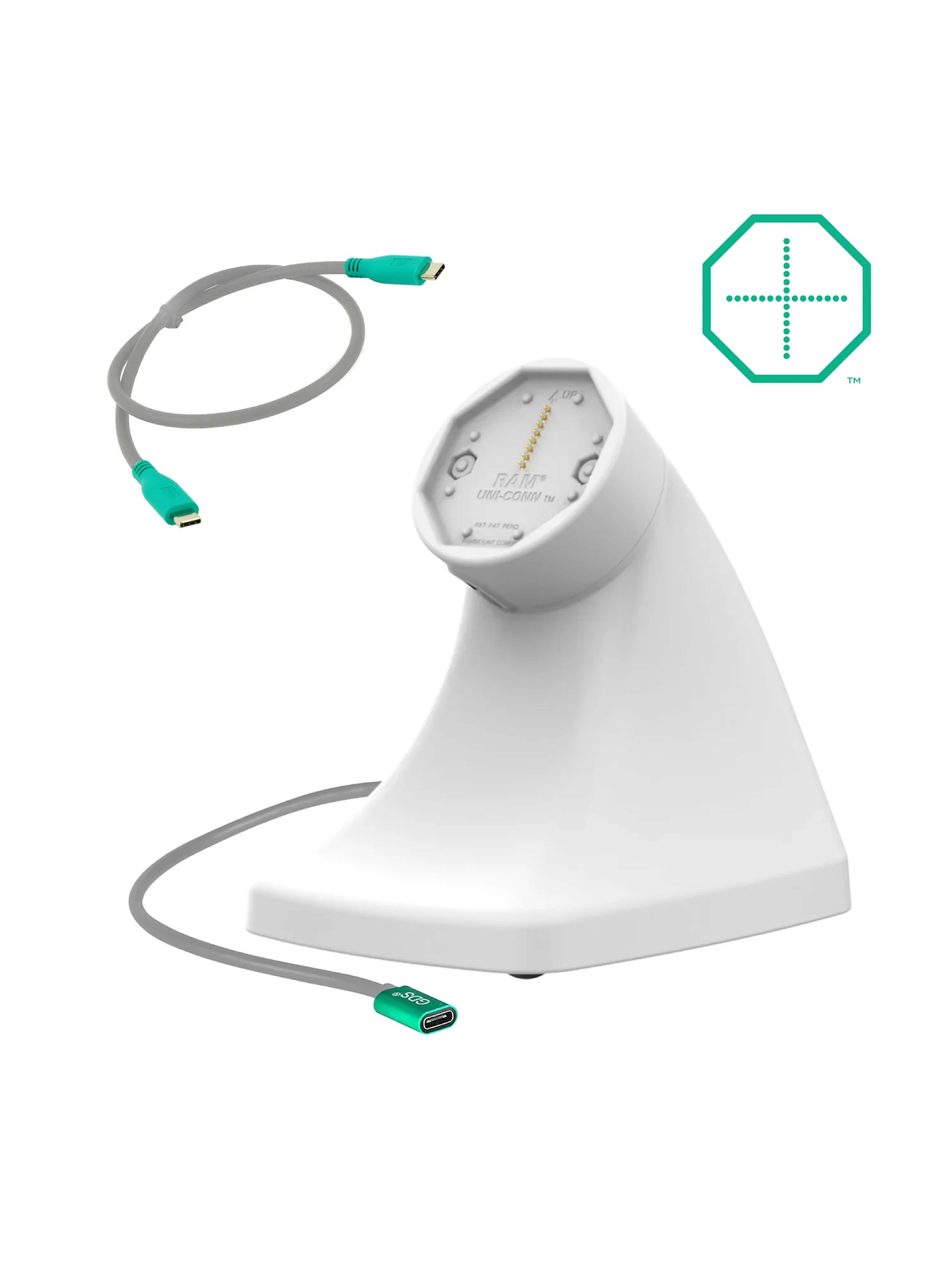 RAM Mounts GDS Uni-Conn Stand-Dockingstation - Rückseitige Pogo-Pins (magnetisch) - USB-C-Anschluss - Hellgrau