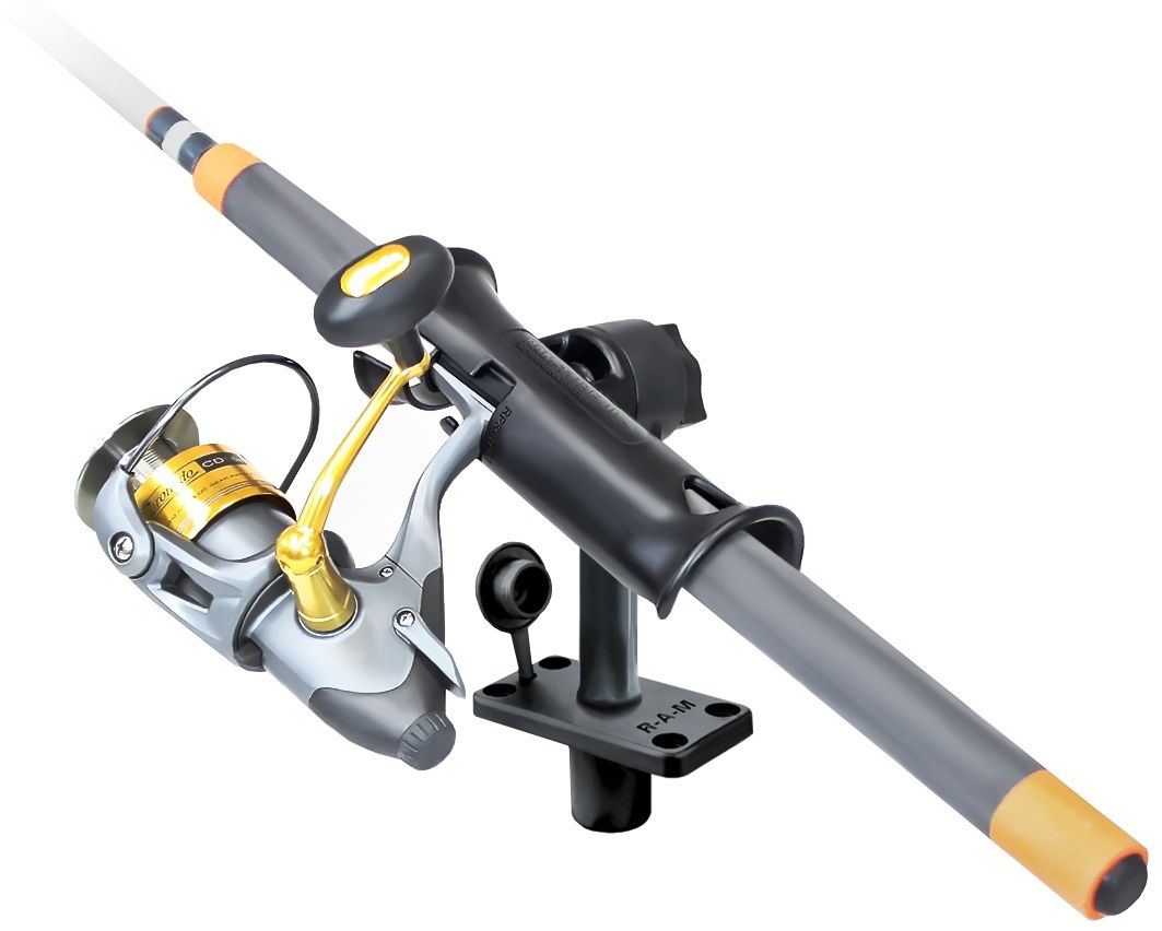 RAM Mounts Verbundstoff-Angelrutenhalter Tube Jr. mit Spline Post u. Flush Mount Basis - mittlerer Spline Post Stift (ca. 150 mm), Ratchet-System, im