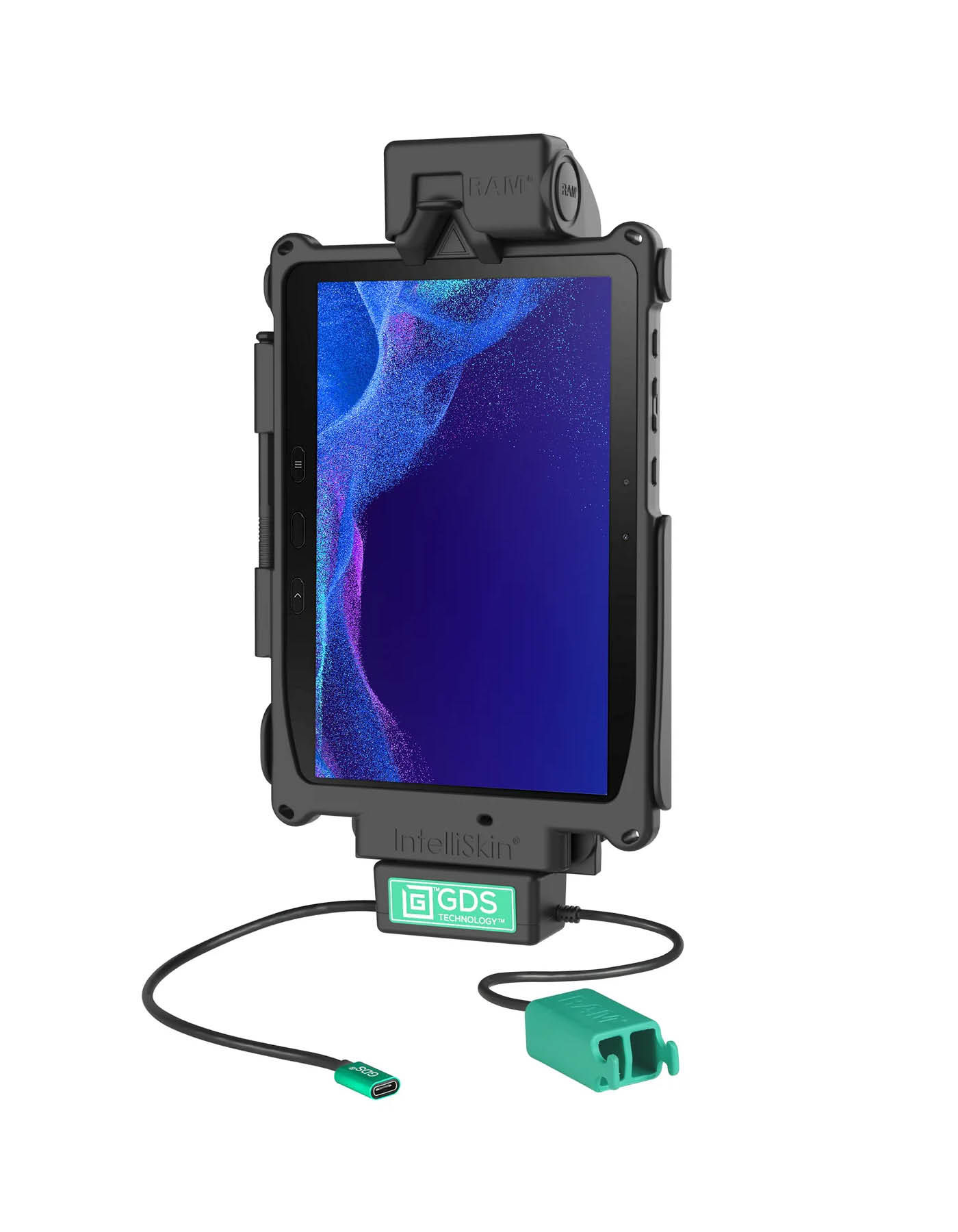 RAM Mounts GDS Tough-Dock Halteschale (Schnappverschluss) für Samsung Tab Active4 Pro & Active5 Pro - in IntelliSkin Schutzhülle - USB-C & Dual USB-A-Anschluss