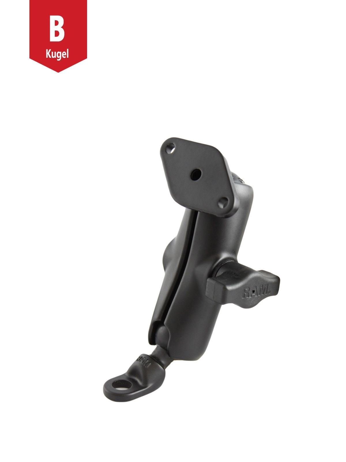 RAM Mounts Motorrad-Set - B-Kugel (1 Zoll) - 1x Diamond (Trapez) Basisplatte (AMPS) - Mittlerer Verbindungsarm (ca. 94,74 mm) - 1x Basisbefestigung (9 mm Bohrung)