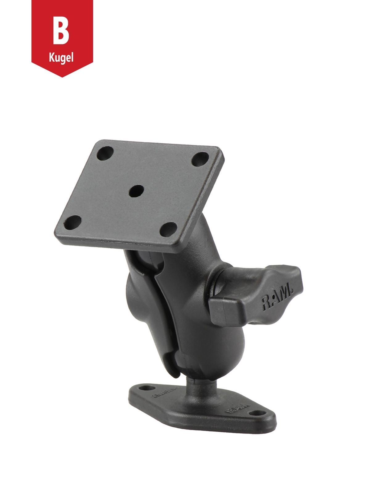 RAM Mounts Aufbau-Set - B-Kugel (1 Zoll) - 1x Diamond (Trapez) Basisplatte (AMPS) - Kurzer Verbindungsarm (ca. 61,46 mm) - 1x Rechteckige Basisplatte (AMPS)