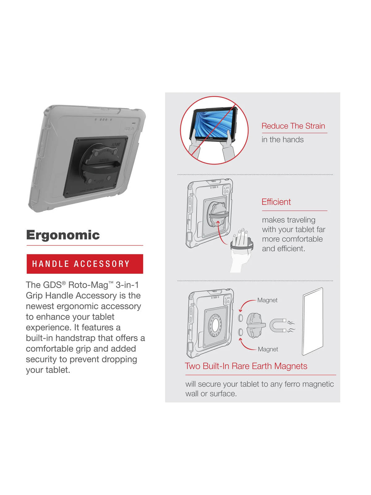 RAM Mounts GDS Roto-Mag für Zebra ET8x Tablets - 3-in-1 Zubehör mit Griff, Halteschlaufe und Magneten