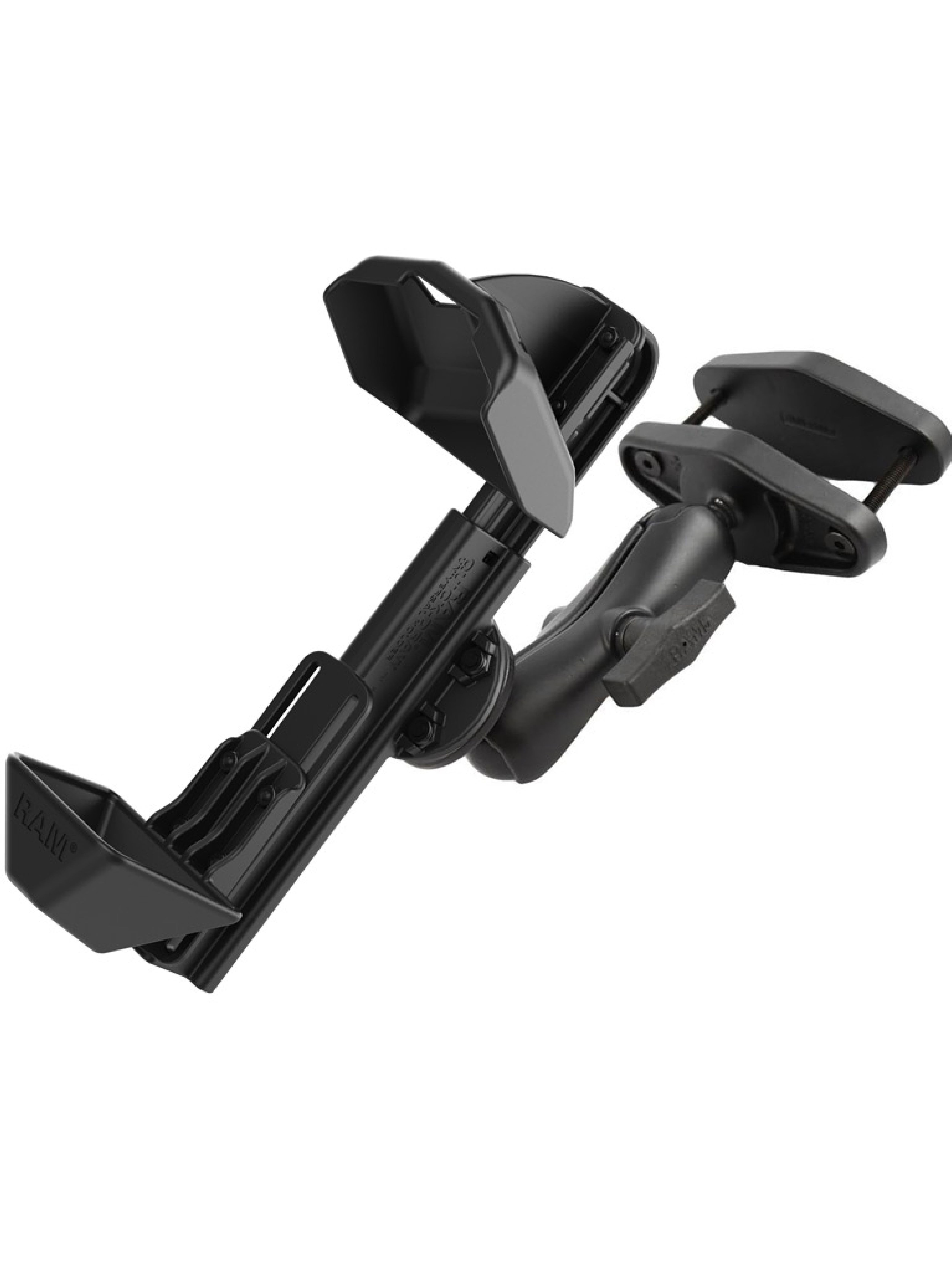 RAM Mounts Quick-Draw Aufbau-Set Halterung für Zebra TC8000 & TC8300 - Schraubklemme (bis 101,6 mm) - Mittlerer Verbindungsarm (ca. 145 mm Länge) - Runde Basisplatte (C-Kugel - 1,5 Zoll - AMPS)