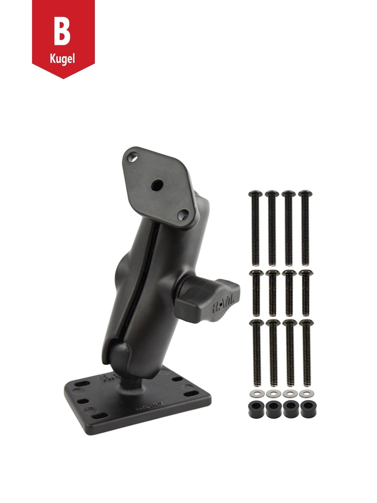 RAM Mounts Motorrad-Set für Brems- & Kupplungsbehälter - B-Kugel (1 Zoll) - 1x Diamond (Trapez) Basisplatte (AMPS) - Mittlerer Verbindungsarm (ca. 94,74 mm) - 1x Basisplatte (Brems- & Kupplungsbehälter)