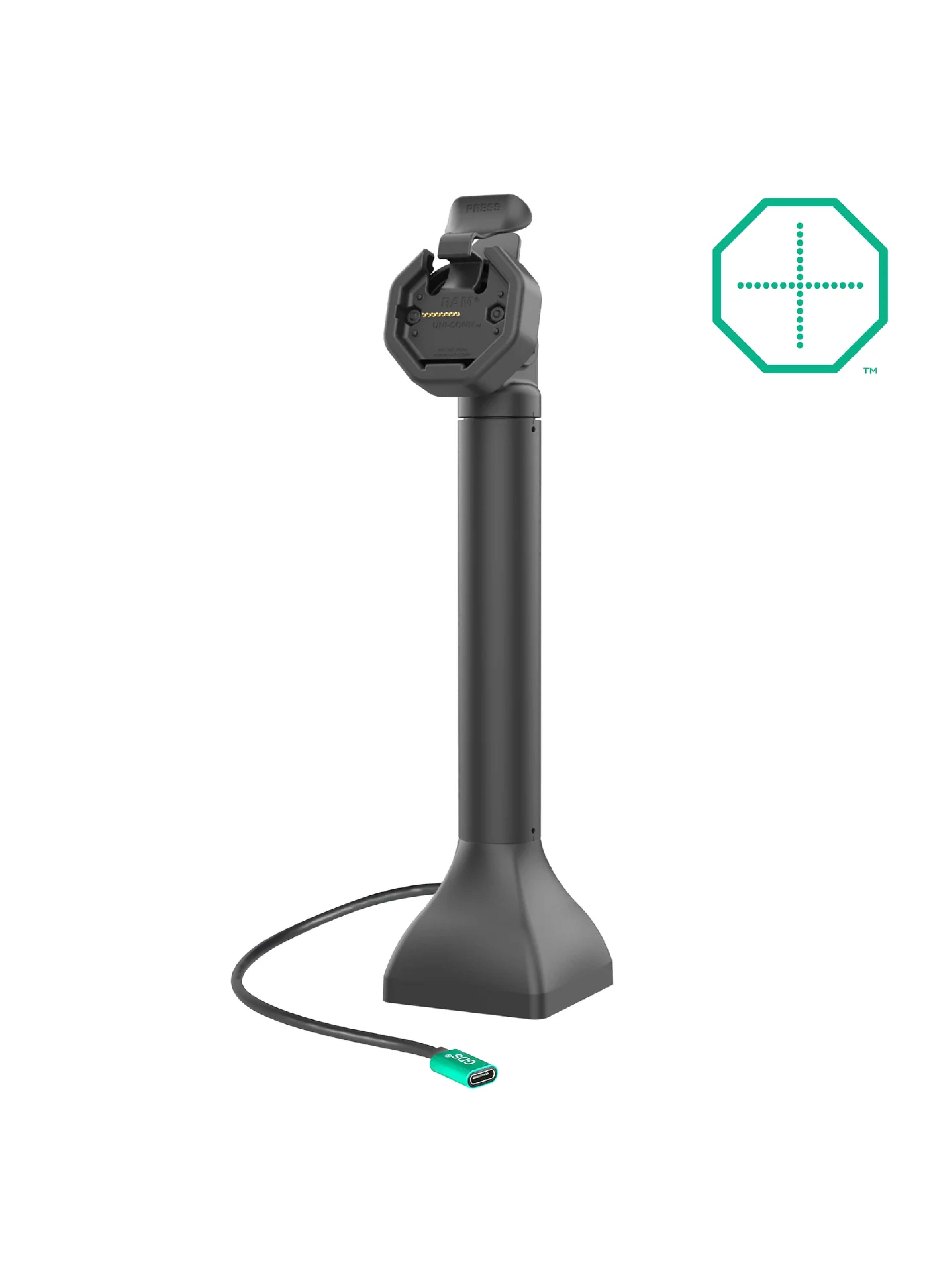 RAM Mounts GDS Uni-Conn Stand-Dockingstation (14 Zoll) - Rückseitige Pogo-Pins - Dreh-& Schwenkbar - USB-C-Anschluss