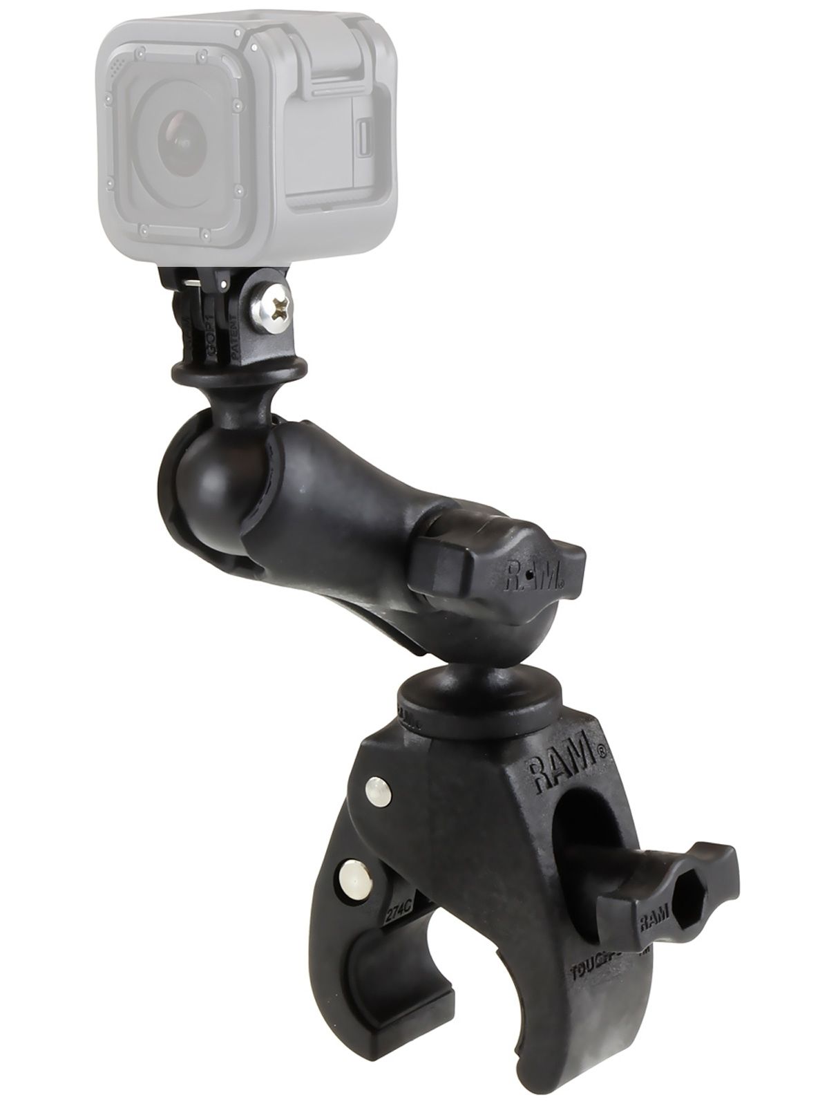 RAM Mounts Tough-Claw Kamerahalterung GoPro - B-Kugel (1 Zoll), Tough-Claw klein (Durchmesser 15,9-29,0 mm), mittlerer Verbindungsarm (ca. 90 mm)