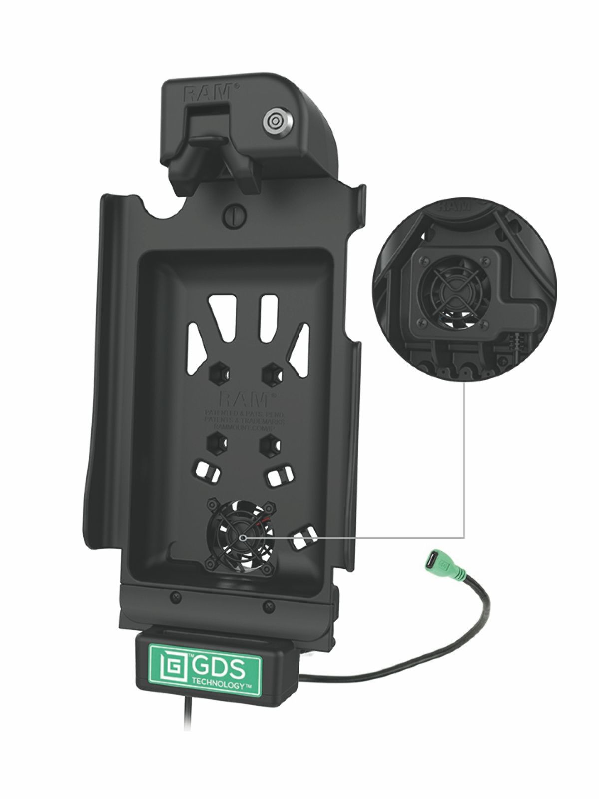 RAM Mounts GDS Cool-Dock Holder (Key-Locking) for Samsung Tab A 10.1 - in IntelliSkin Next Gen Protective Sleeve - With Fan - USB-C Power Supply
