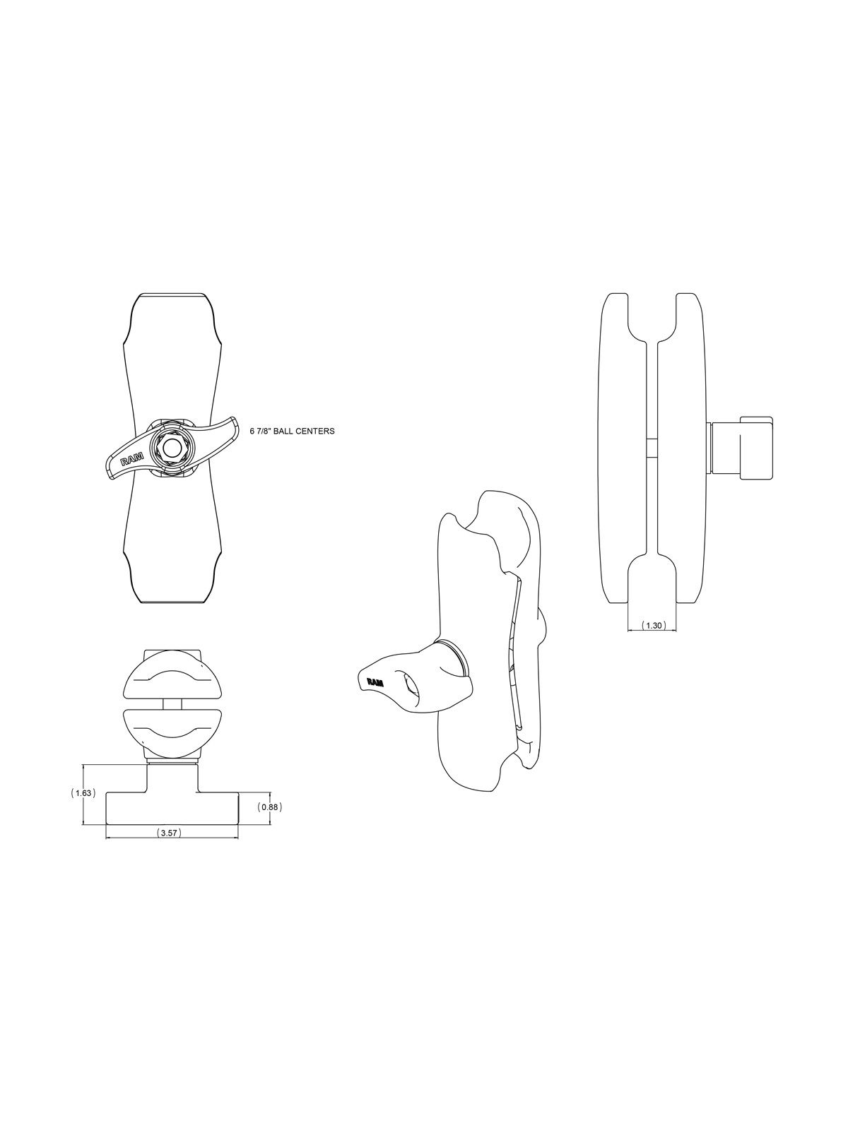 RAM Mounts Verbindungsarm mittel - ca. 213 mm, für D-Kugeln (2,25 Zoll), im Polybeutel