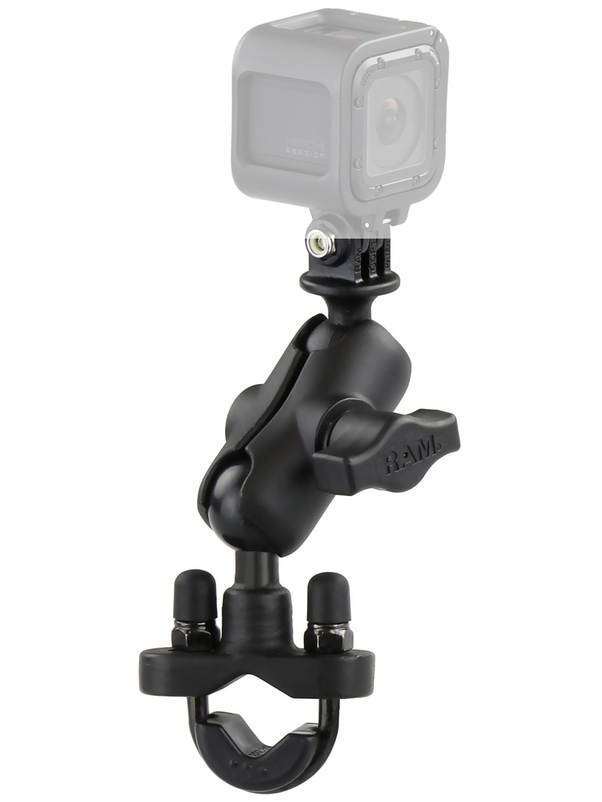 RAM Mounts GoPro Kamerahalterung (kurz) für Lenker/Rohre - mit Klemmschelle, B-Kugel (1 Zoll), im Polybeutel