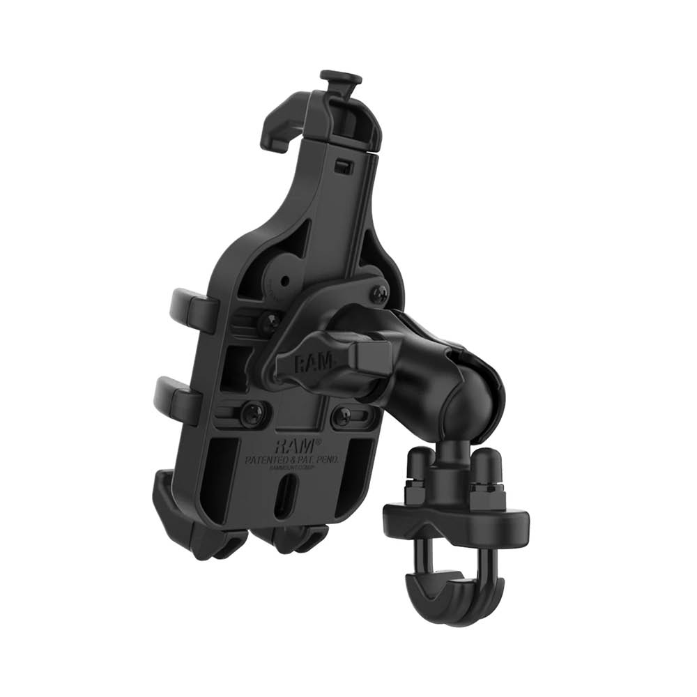RAM Mounts Quick-Grip™ Pro Universal Lenker-/Rohr-Halterung - B-Kugel (1 Zoll), Schraub-Klemme (12,7-31,8 mm), kurzer Verbindungsarm, MagSafe kompatibel