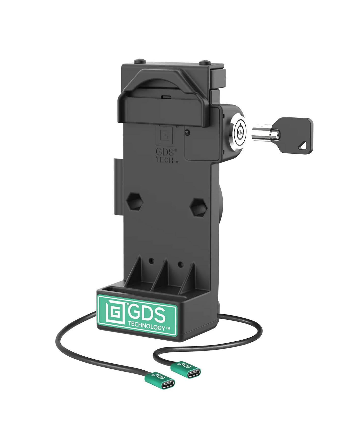 RAM Mounts GDS Uni-Conn Sprunggefederte Ladestation mit Schlüsselverriegelung - 2-Lochmuster AMPS - USB-C & USB-C-Anschluss - Schrauben-Set