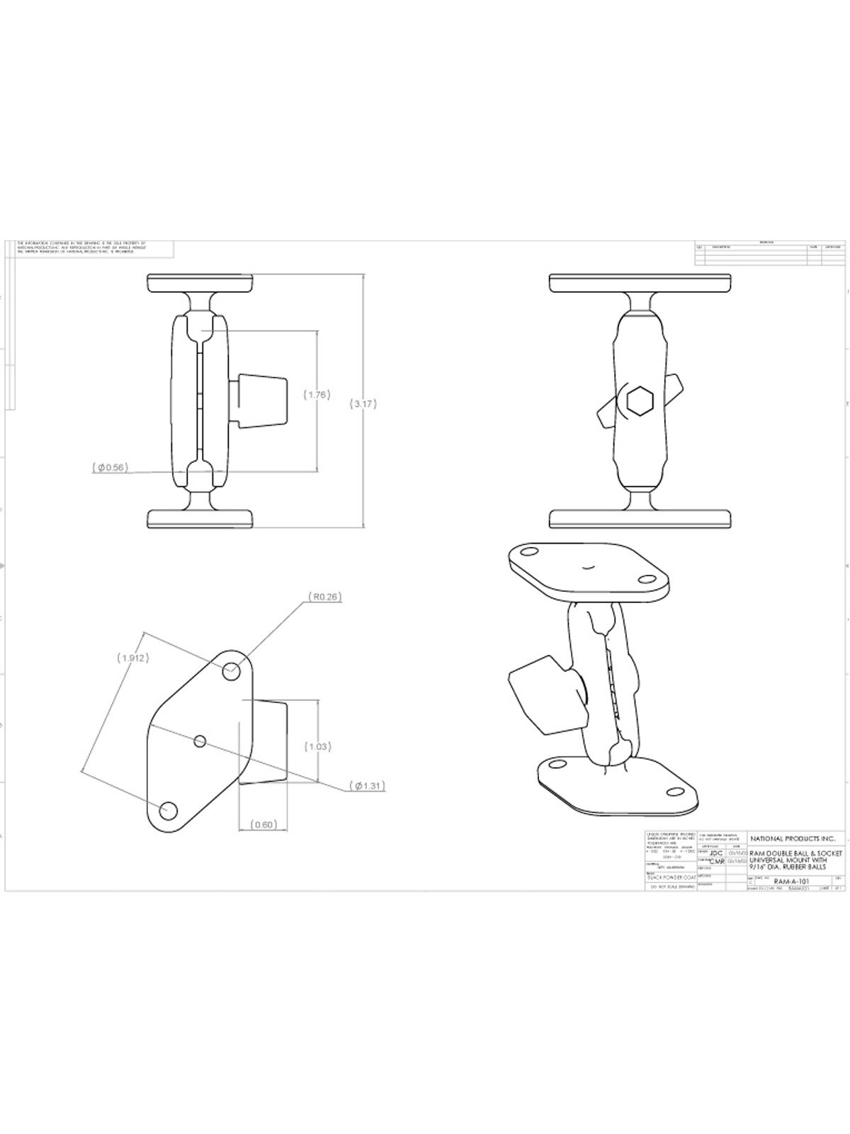 RAM Mounts Set - A-Kugel (0,56 Zoll), 2x Diamond-Basisplatten (Trapez), mittlerer Verbindungsarm