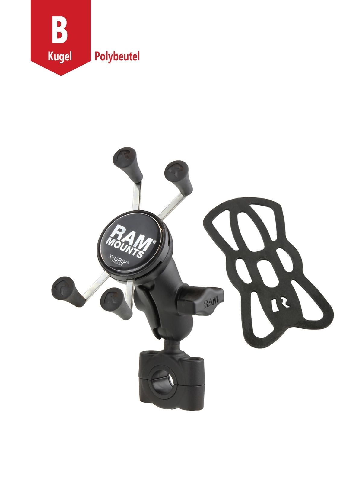 RAM Mounts X-Grip Motorrad-Halterung für Smartphones bis 82,6 mm Breite - B-Kugel (1 Zoll), Torque-Schraubklemme (Durchmesser 19,0-25,0 mm), kurzer Verbindungsarm