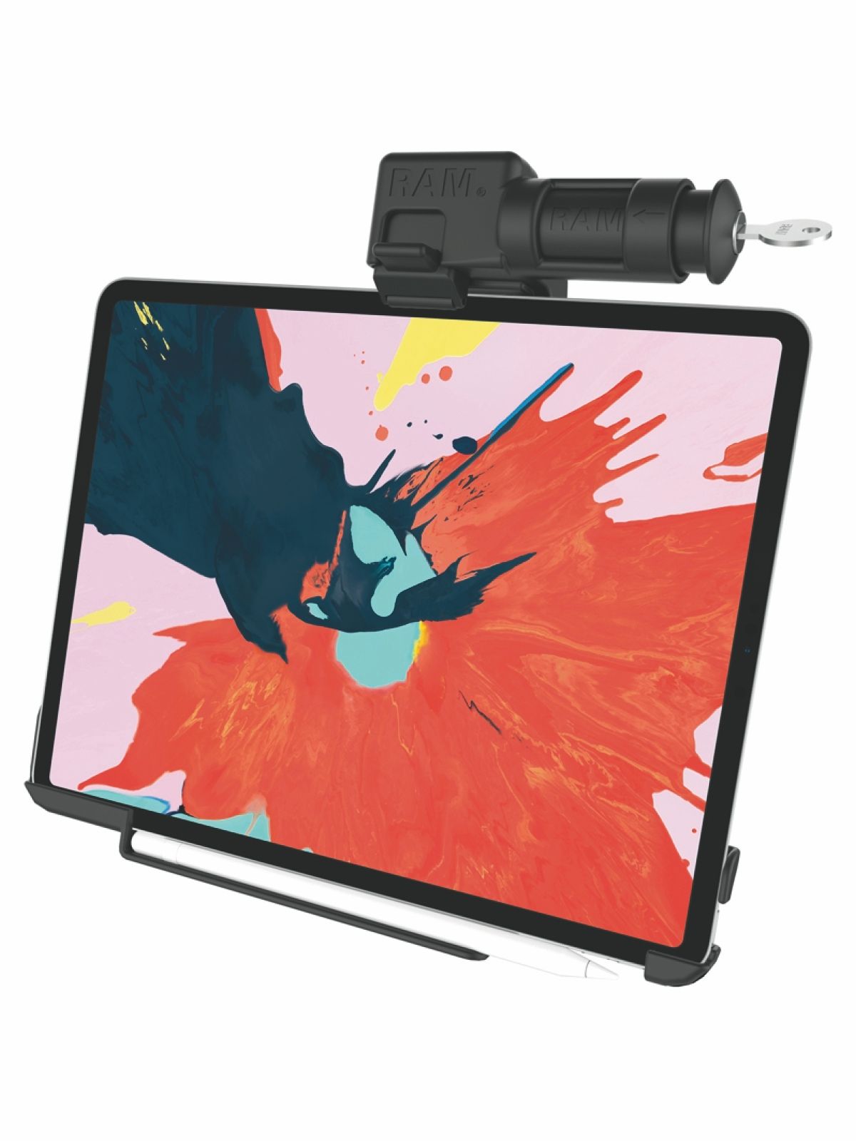 RAM Mounts EZ-Roll'r Form-Fit Halteschale Landscape-Format für Apple iPad Pro 12.9" (3./4. Generation, ohne Schutzhüllen) - abschließbar (Schlüssel), AMPS-Anbindung, Schrauben-Set