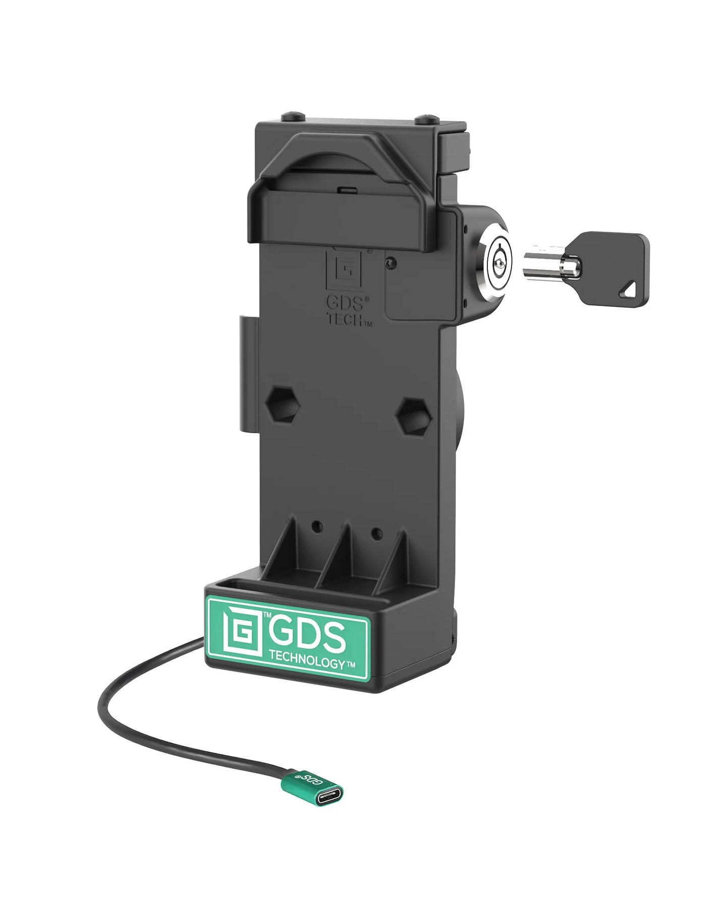 RAM Mounts GDS Uni-Conn Sprunggefederte Ladestation mit Schlüsselverriegelung - 2-Lochmuster AMPS - USB-C-Anschluss - Schrauben-Set