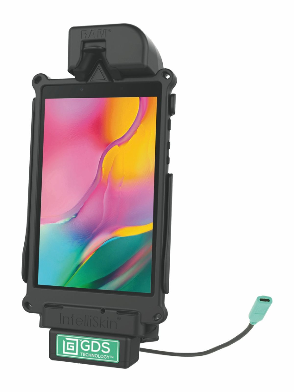 RAM Mounts GDS Tough-Dock Halteschale (Schnappverschluss) für Samsung Tab A 8.0 (2019) - in IntelliSkin Schutzhülle - USB-C-Anschluss
