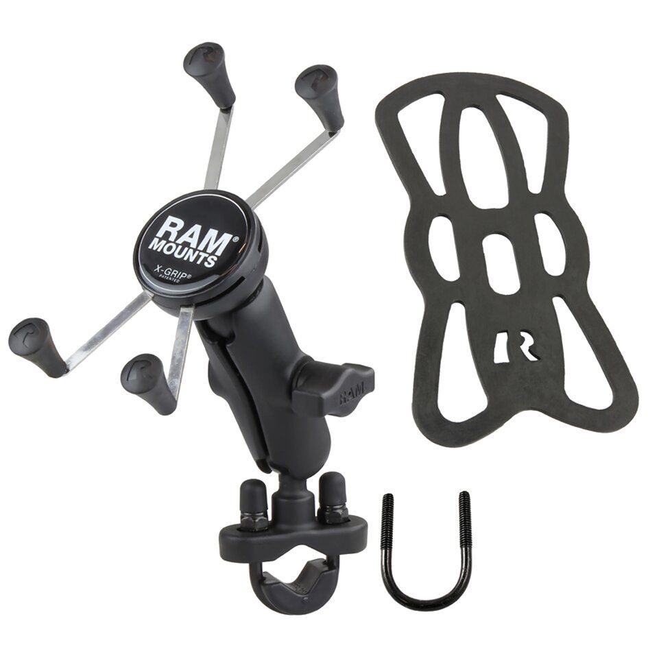 RAM Mounts X-Grip Lenker-Halterung für Smartphones bis 114,3 mm Breite - B-Kugel (1 Zoll), Schelle (RAM-B-231Z), mittlerer Verbindungsarm