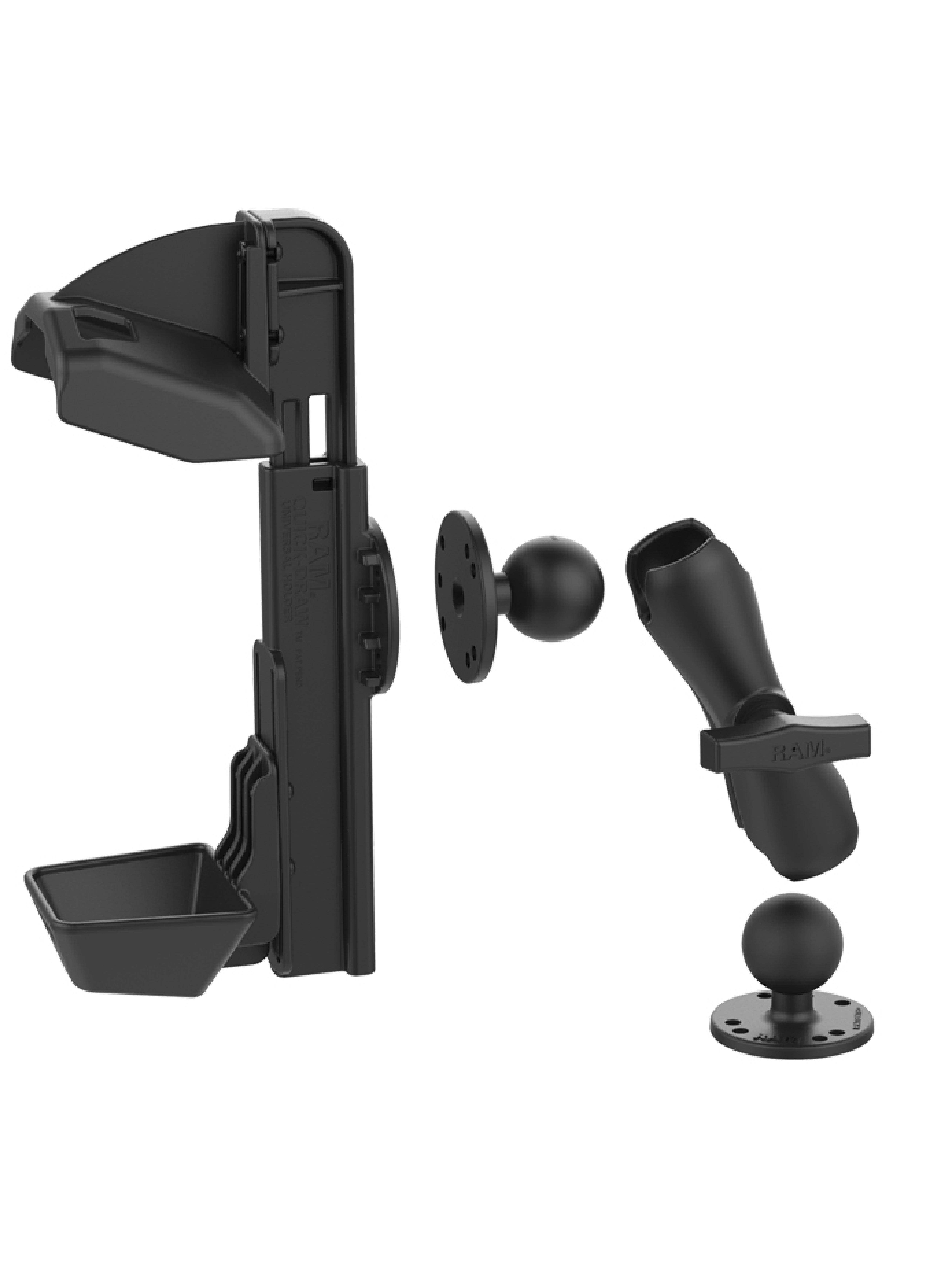 RAM Mounts Quick-Draw Aufbau-Set Halterung für Zebra TC8000 & TC8300 - 2x Runde Basisplatte (C-Kugel - 1,5 Zoll - AMPS) - Mittlerer Verbindungsarm (ca. 145 mm Länge)