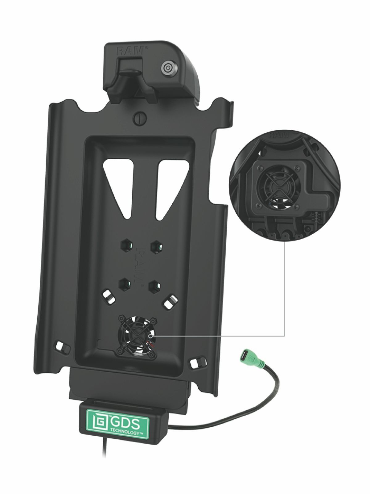 RAM Mounts GDS Cool-Dock Holder (Key-Locking) for Samsung Tab A 8.4 (2020) - in IntelliSkin Next Gen Protective Sleeve - With Fan - USB-C Power Supply