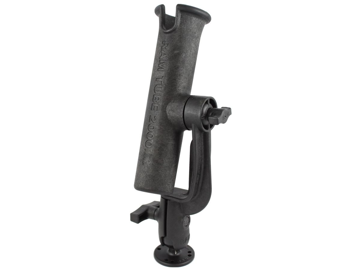 RAM Mounts Tube 2000 Flöten-Halterung für Angelruten mit runder Basisplatte (AMPS) - Salzwasser tauglich, Ratchet-System, C-Kugel (1,5 Zoll), im Polyb