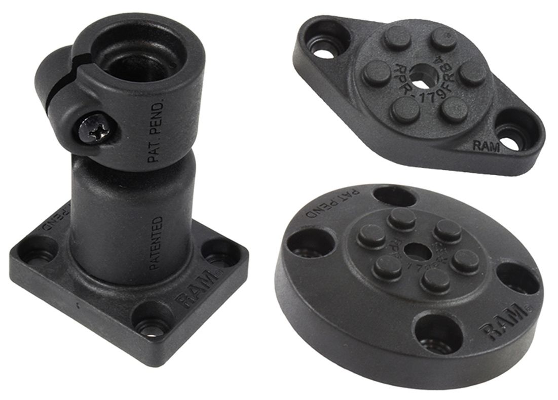 RAM Mounts Adapt-A-Post Verbundstoff Einsteckbasis mit 3 Grundplatten (rechteckig, rund, Trapez) - im Polybeutel
