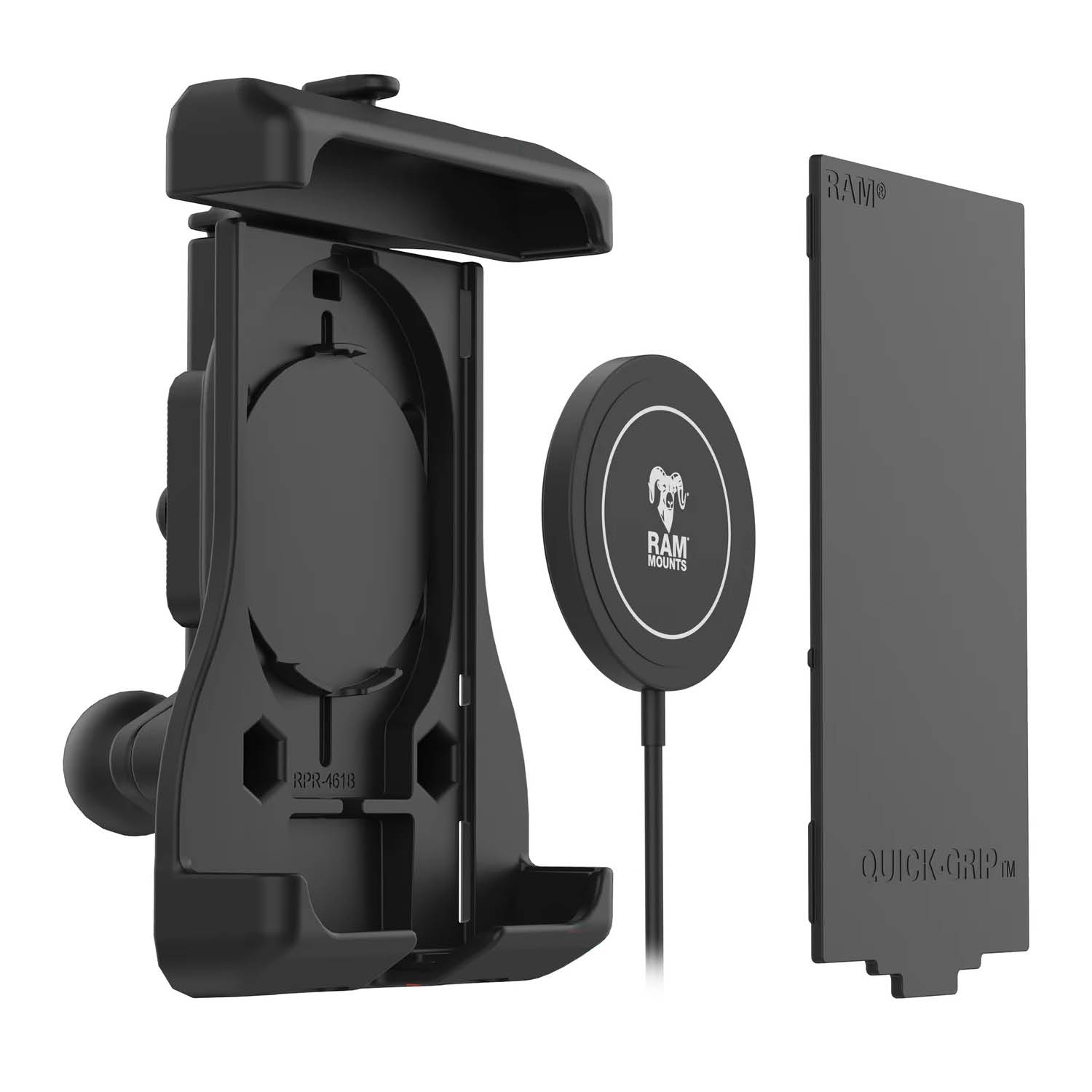 RAM Mounts Quick-Grip Universalhalterung für Apple iPhone 12 & 13 Serie - Mag-Safe Kompatible - Inkl. Trapez-Basisplatte (B-Kugel - 1 Zoll)