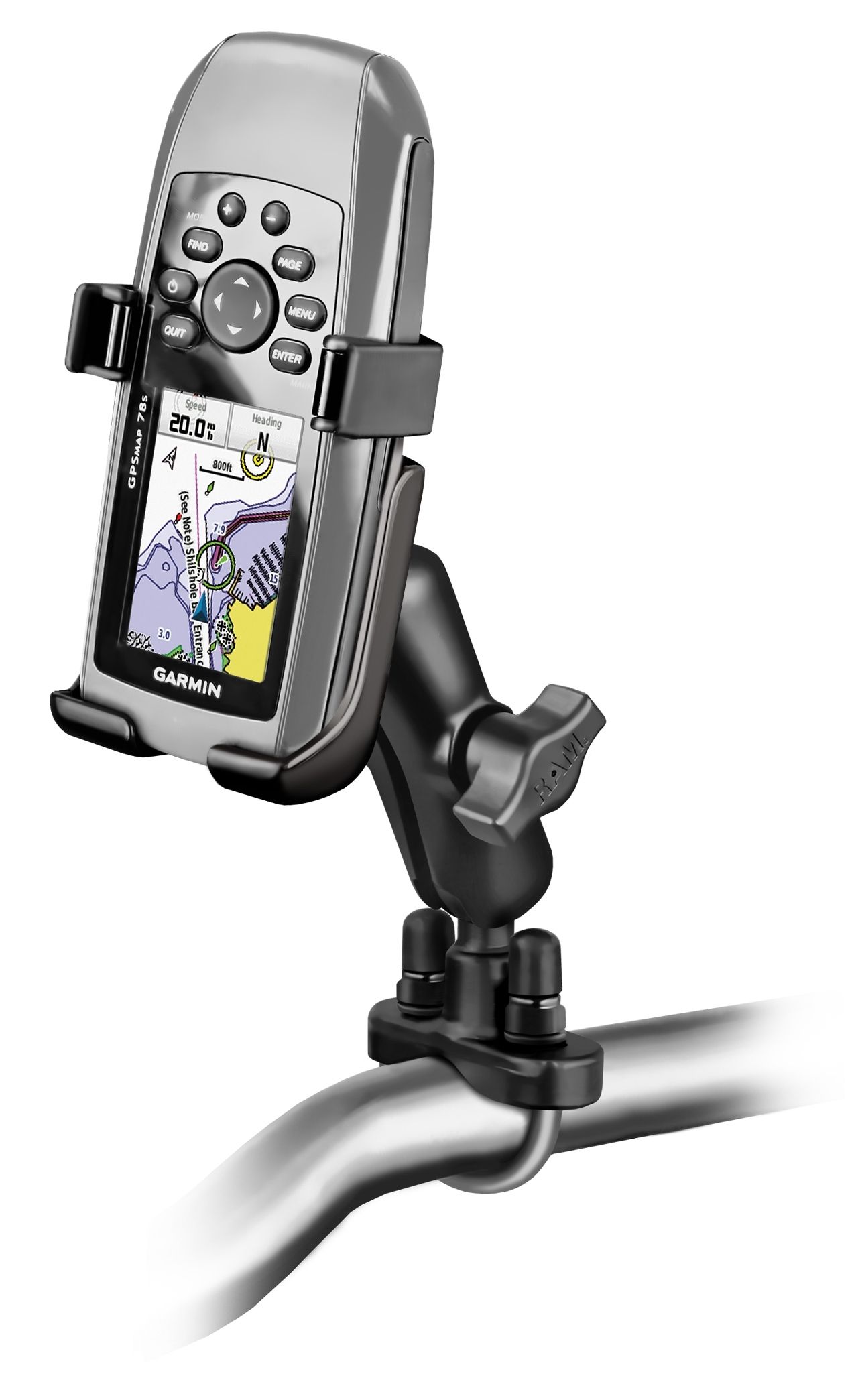 RAM Mounts Lenker-Halterung Garmin GPSMAP 78 - B-Kugel (1 Zoll), Schraub-Klemme, mittlerer Verbindungsarm