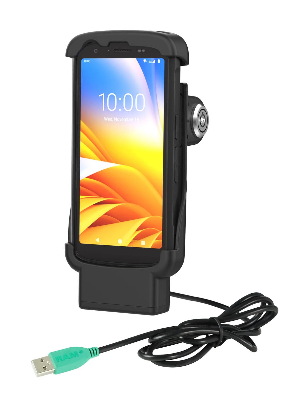 RAM Mounts Form-Fit Halteschale (Schlüsselverriegelung) für Zebra TC22 & TC27 - In Rugged Boot - USB-A-Anschluss