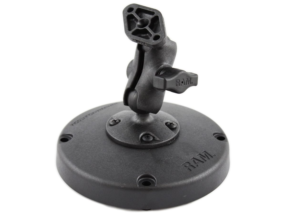 RAM Mounts Universal Desktop-Standhalterung - mit Standfuss, runde Basisplatte, kurzer Verbindungsarm, Diamond-Anbindung (Trapez), B-Kugel (1 Zoll), i