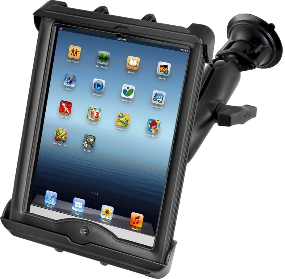 RAM Mounts Saugfuss-Halterung für 10 Zoll Tablets - mittlerer Verbindungsarm, Diamond-Basisplatte (Trapez), runde Basisplatte, Tab-Tite Halteschale C-Kugel (1,5 Zoll)