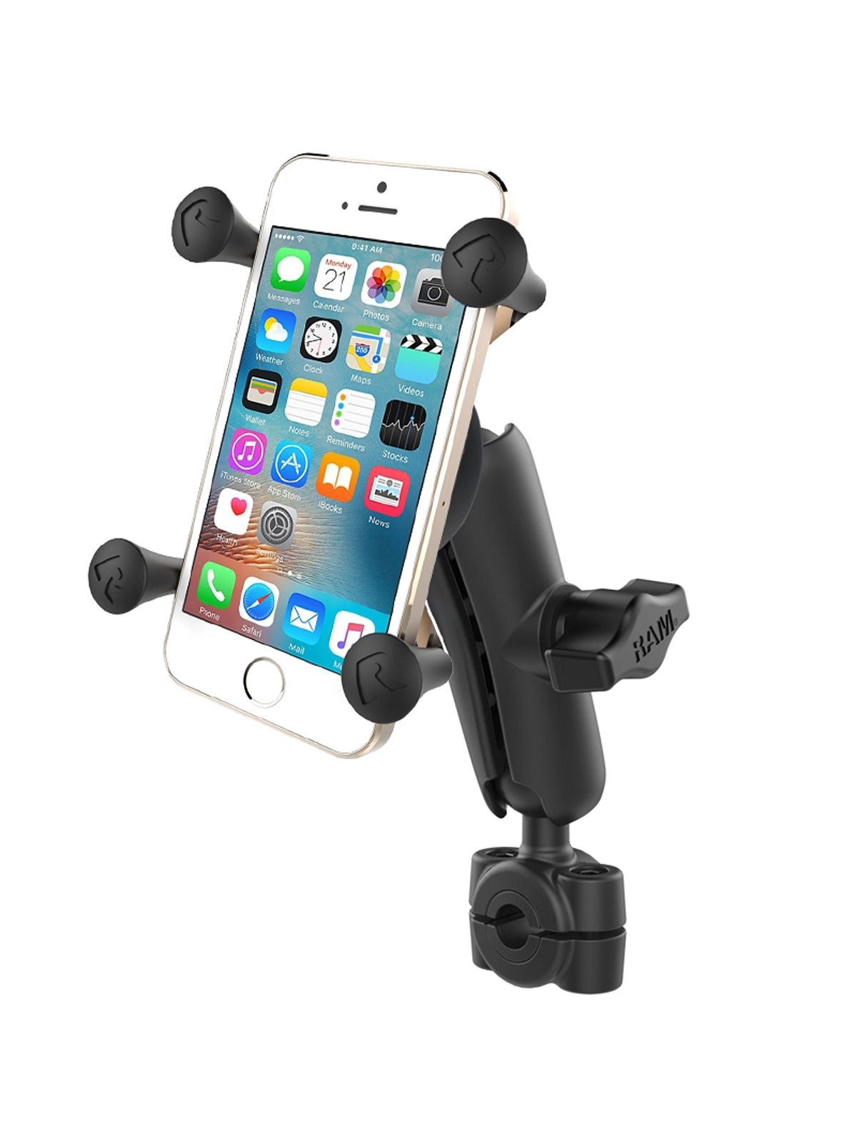 RAM Mounts X-Grip Motorrad-Halterung für Smartphones bis 82,6 mm Breite - B-Kugel (1 Zoll), Torque-Schraubklemme (Durchmesser 9,5-15,8 mm), mittlerer Verbindungsarm