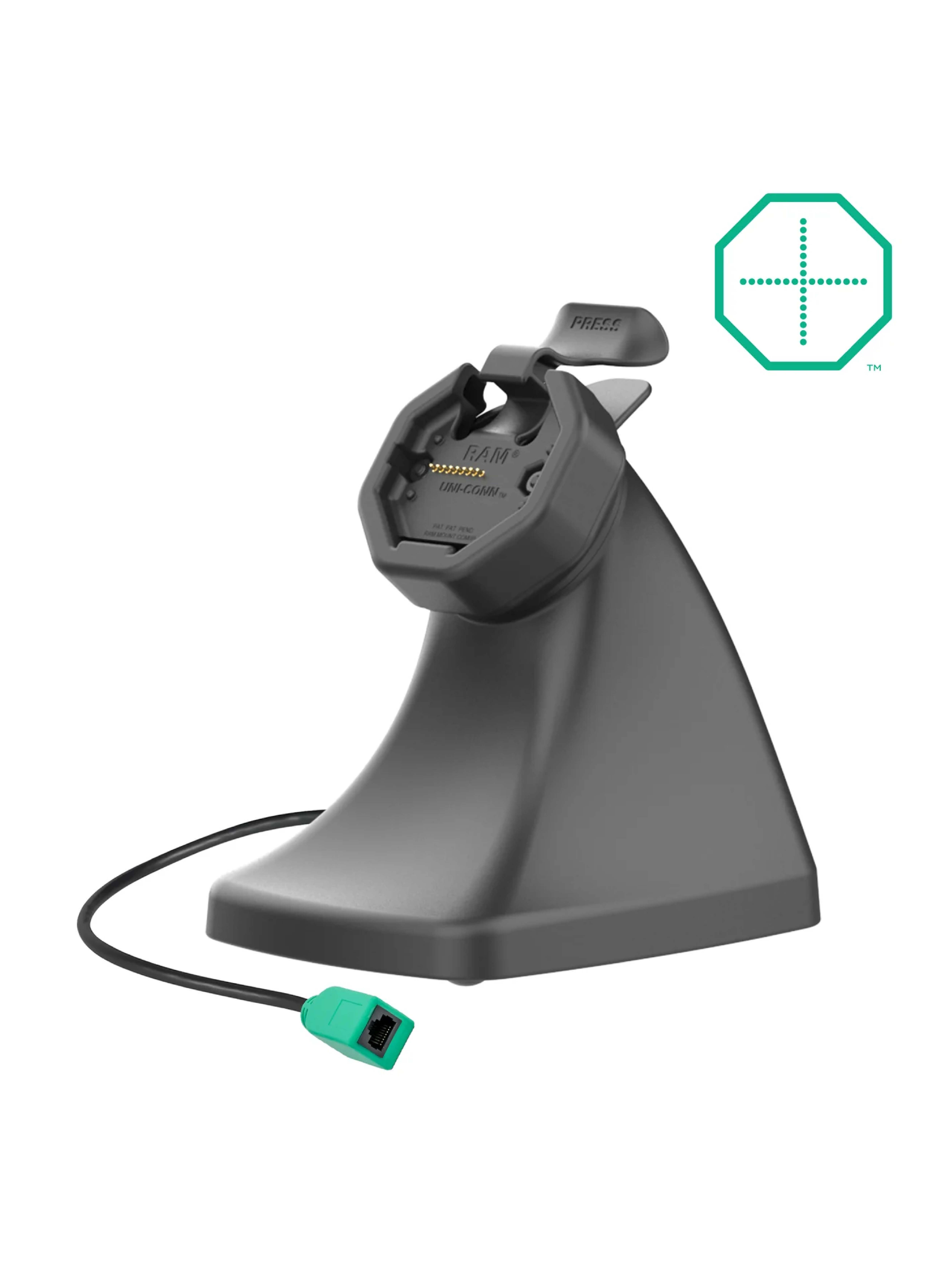 RAM Mounts GDS Uni-Conn Snap-In Stand-Dockingstation - Rückseitige Pogo-Pins - RJ45-Anschluss - PoE (Power over Ethernet)