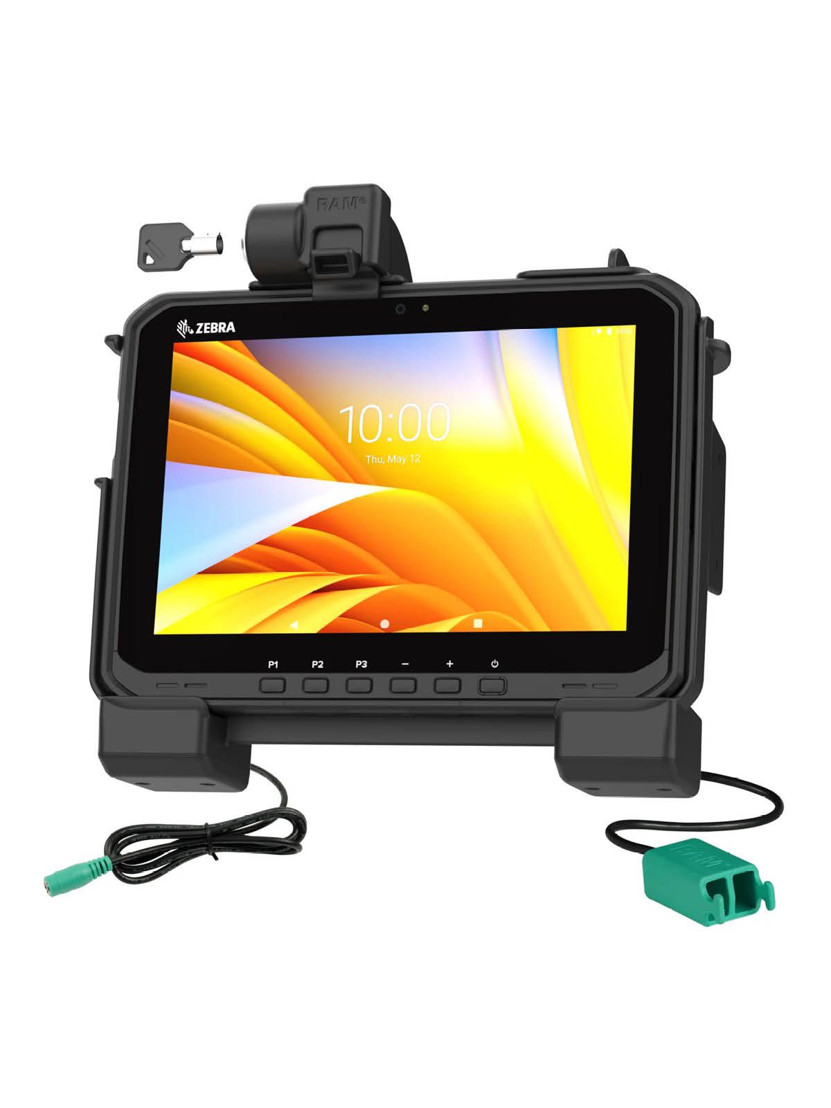 RAM Mounts Form-Fit Halteschale (Schlüsselverriegelung) für Zebra ET60 & ET65 Tablets - mit & ohne Tastatur - 5.5mm DC & Dual USB-A-Anschluss