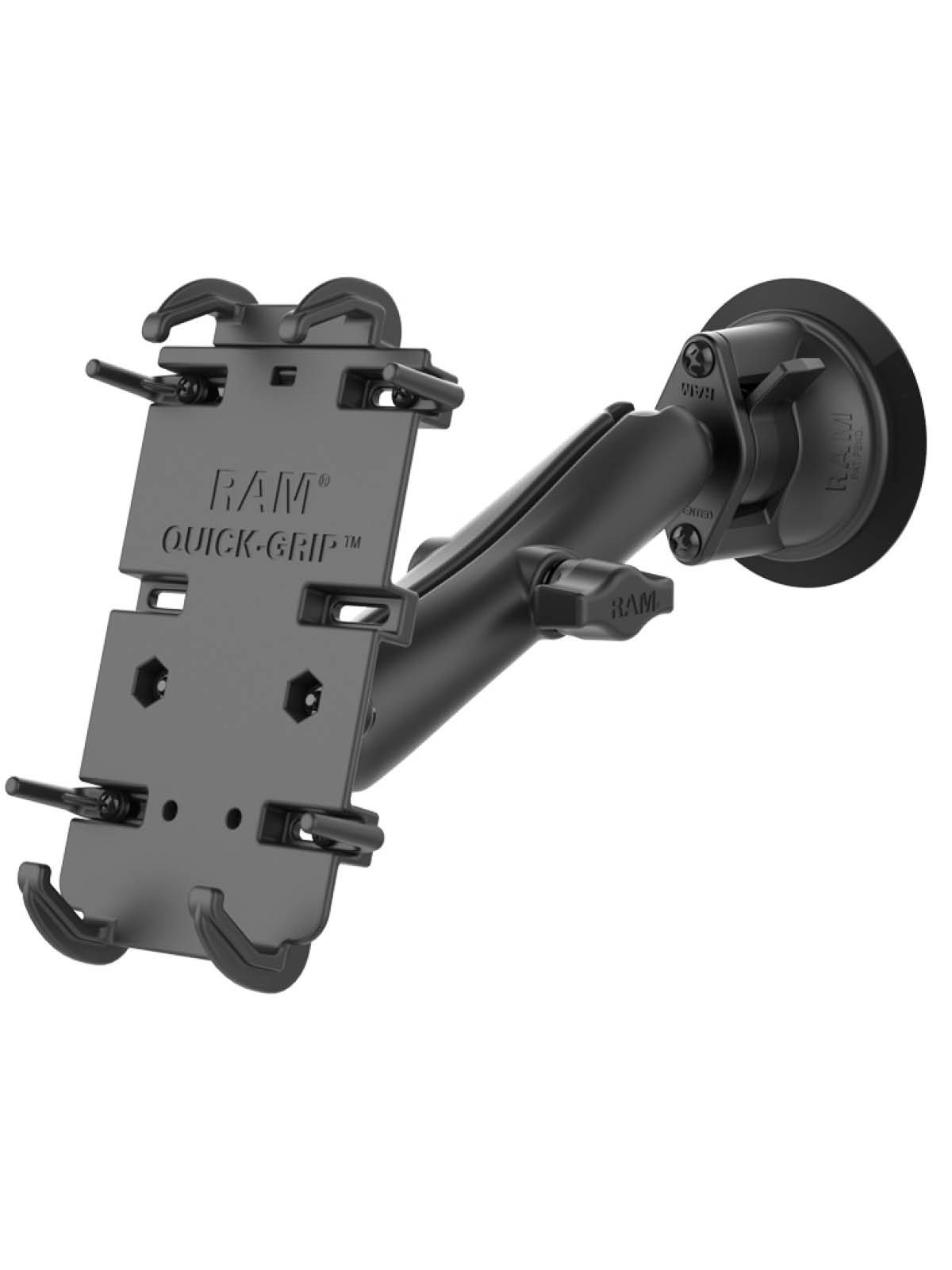 RAM Mounts Quick-Grip Universal Saugfuss-Halterung für elektronische Geräte - B-Kugel (1 Zoll), langer Verbindungsarm