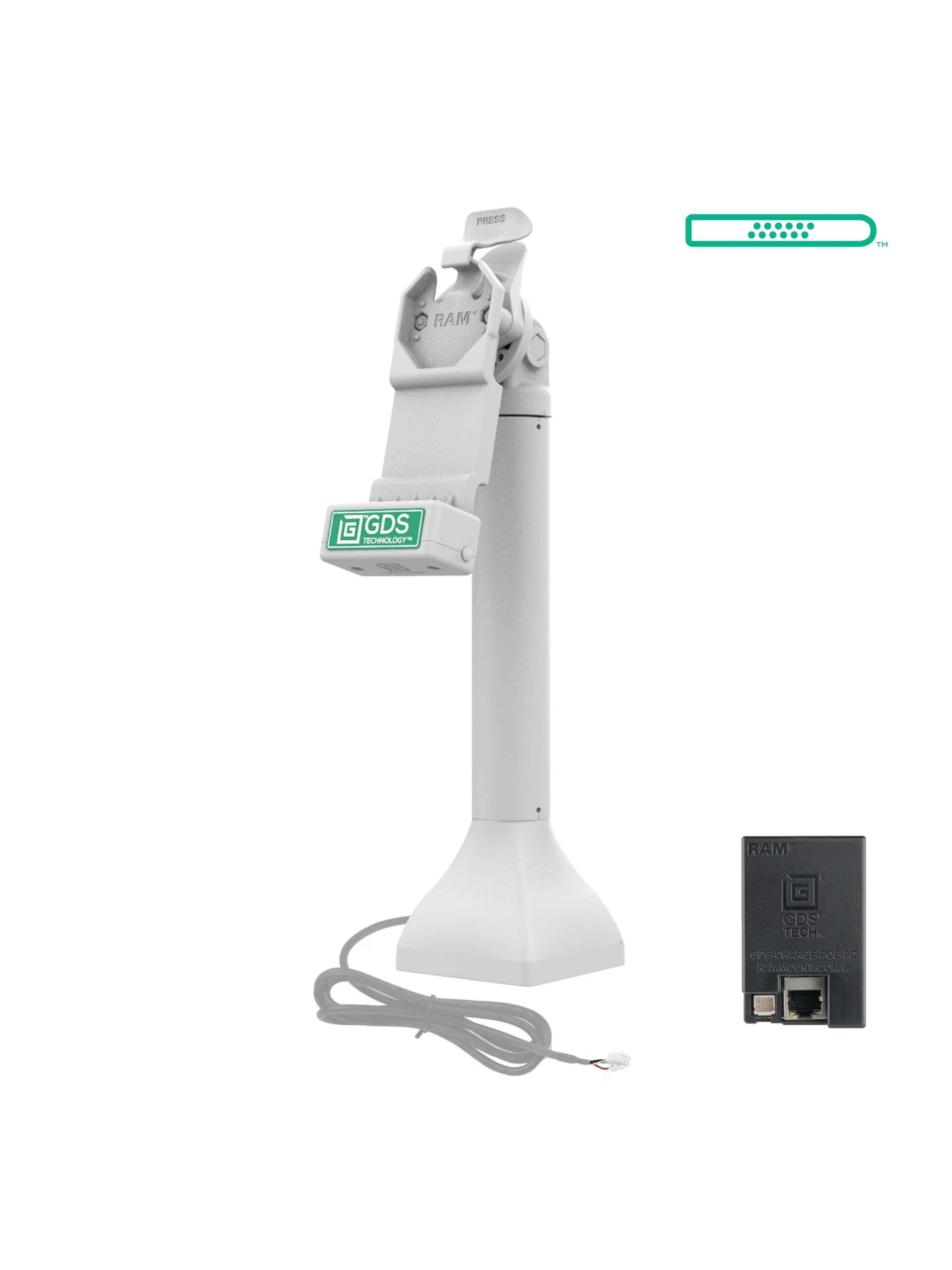 RAM Mounts GDS Uni-Conn Stand-Dockingstation (14 Zoll) - Dreh- & Schwenkbar - RJ45-Anschluss - PoE (Power over Ethernet) - Hellgrau