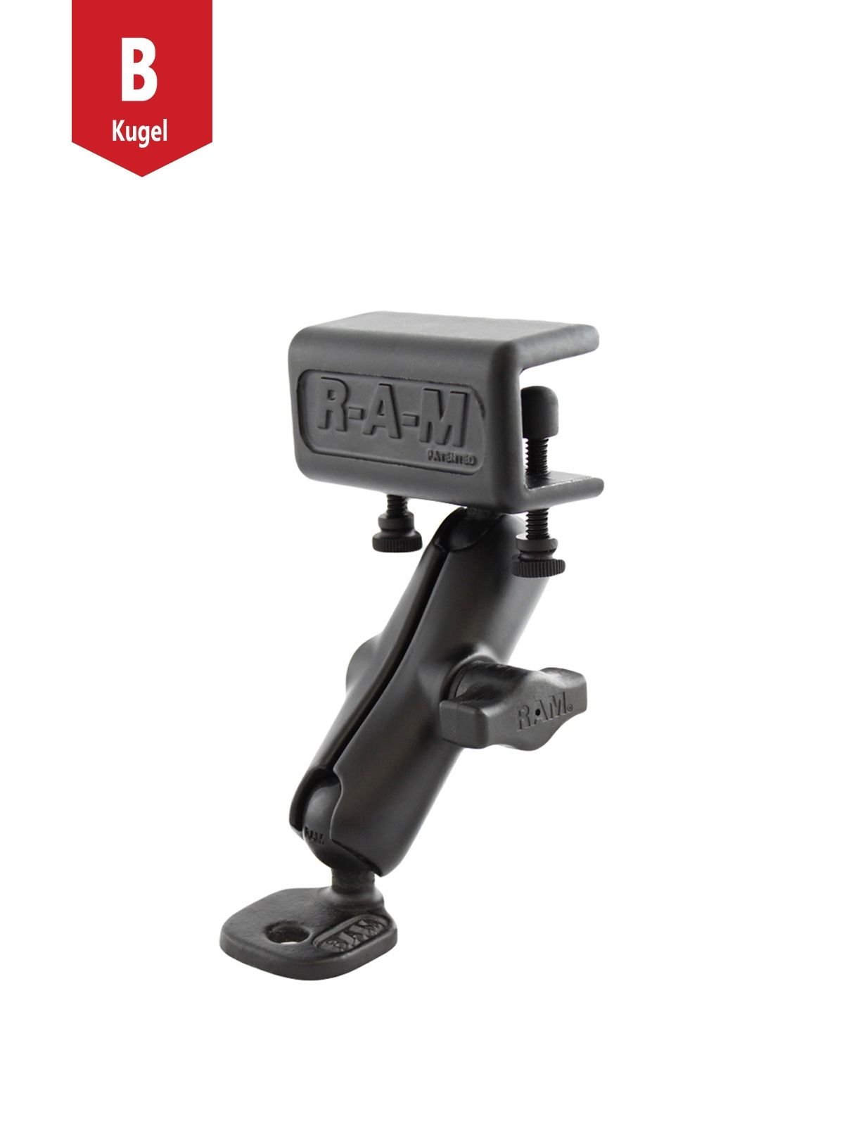 RAM Mounts Set - B-Kugel (1 Zoll), Panel-Klammer, mittlerer Verbindungsarm, Adapterplatte (5/16 Zoll Loch)