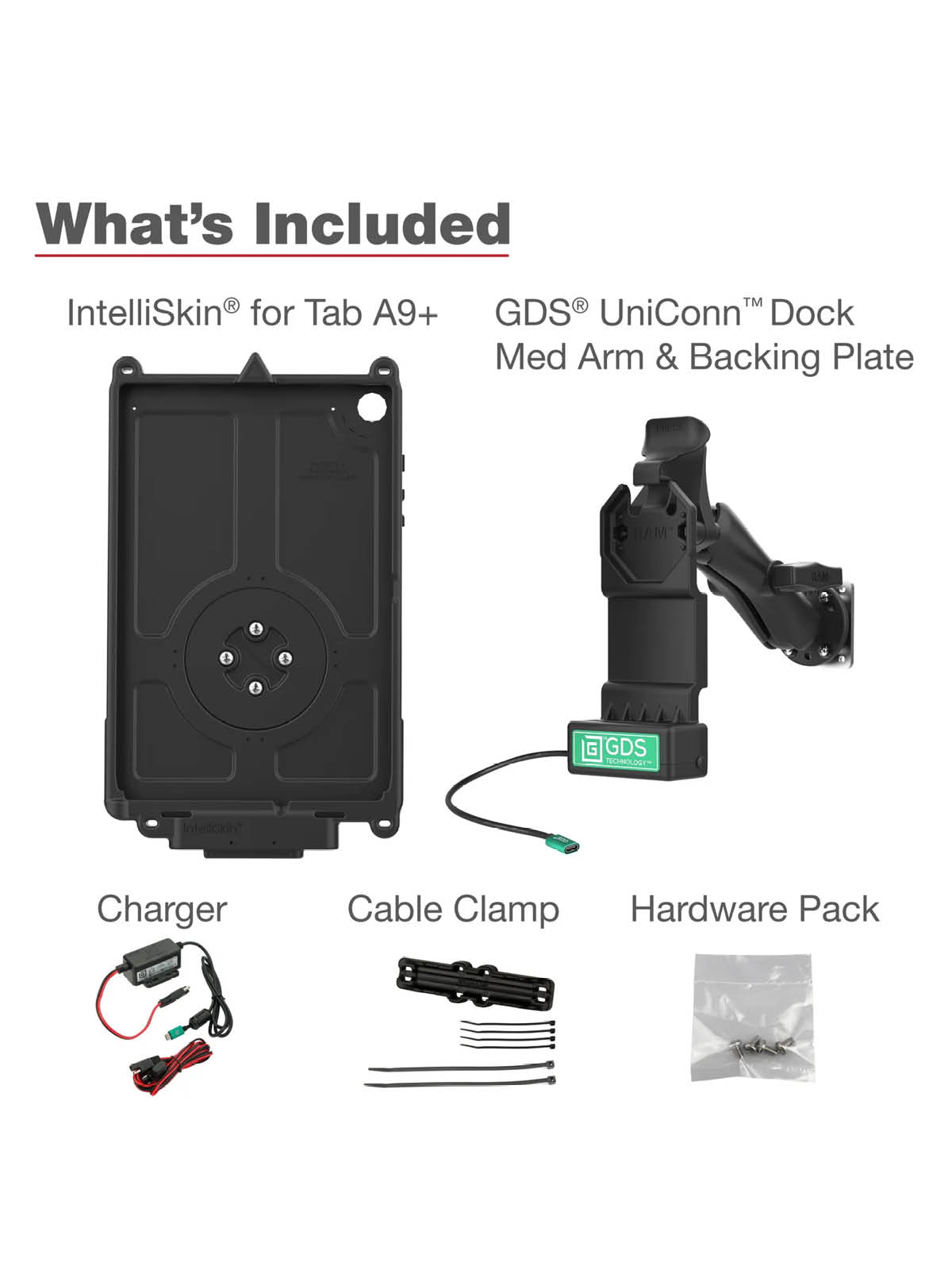RAM Mounts GDS Uni-Conn Fahrzeug-Kit für Samsung Galaxy Tab A9+ - USB-C-Anschluss - C-Kugel (1,5 Zoll)
