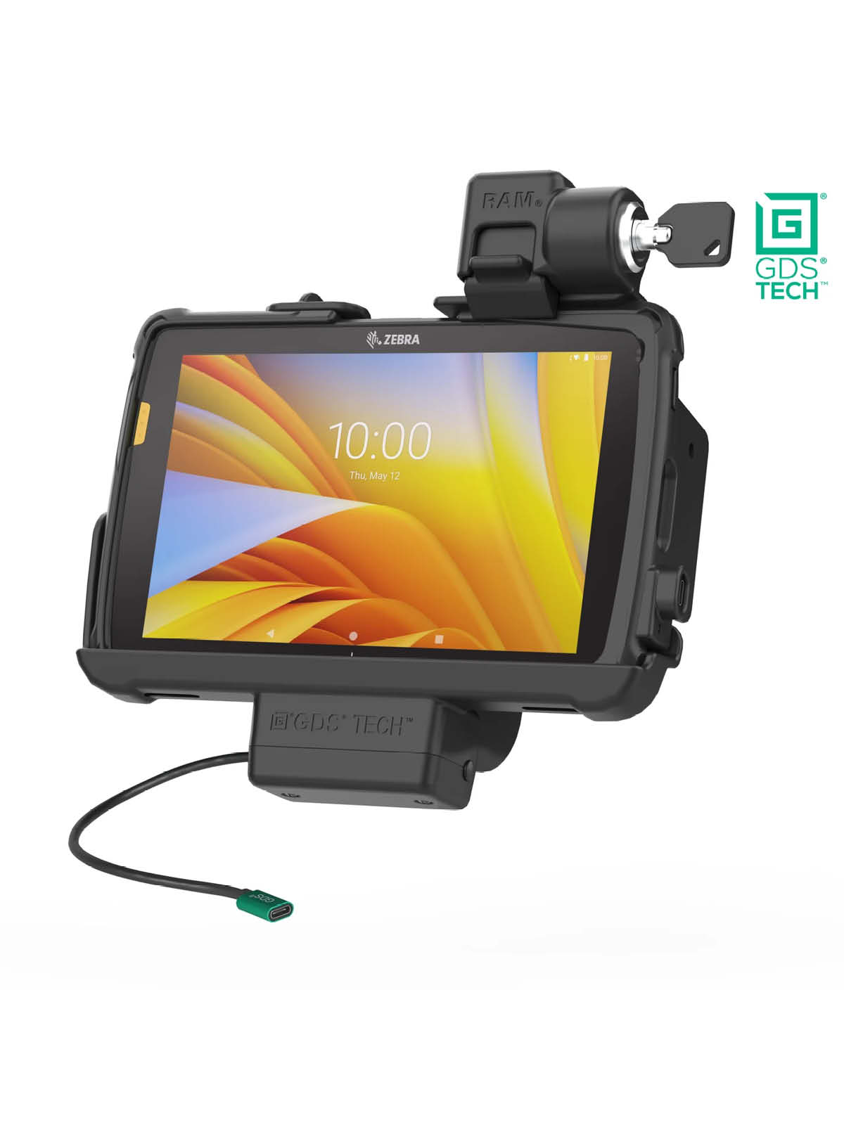 RAM Mounts GDS Form-Fit Halteschale (Schlüsselverriegelung) für Zebra ET40 & ET45 (8") Tablets in IntelliSkin Schutzhülle - USB-C-Anschluss