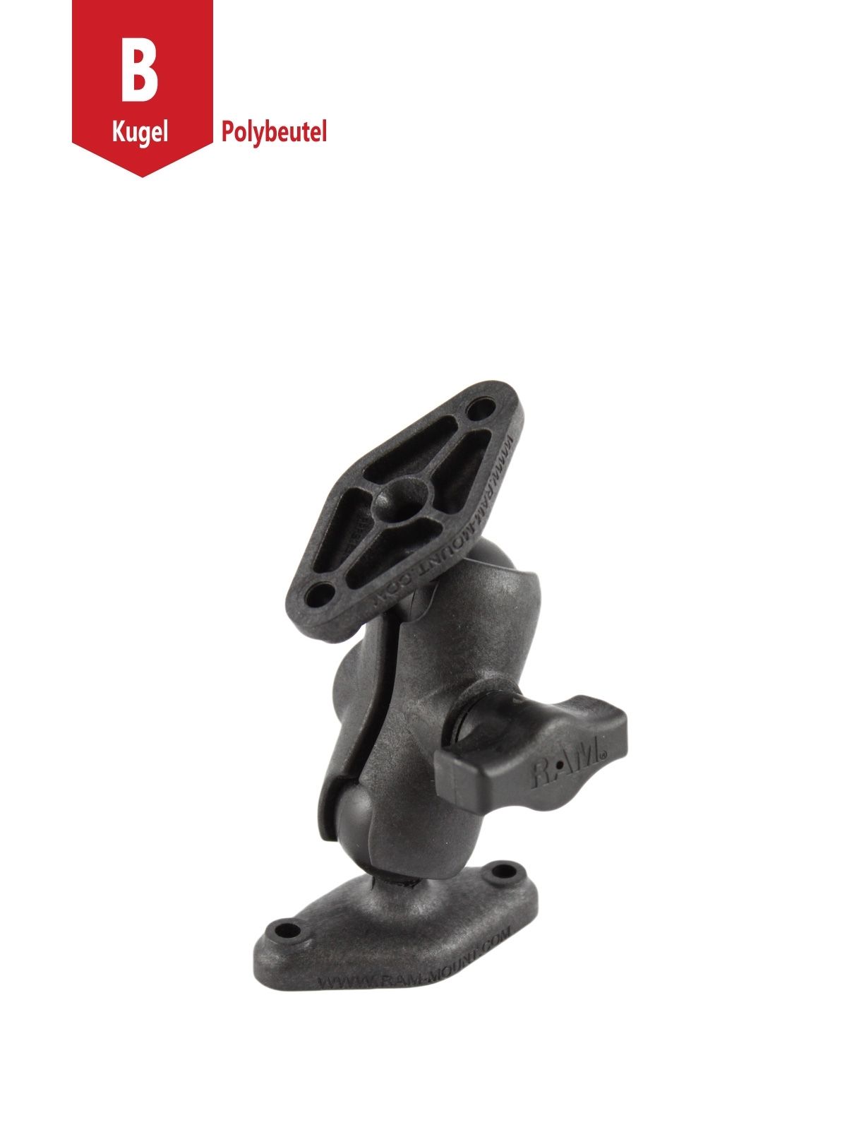 RAM Mounts Verbundstoff-Aufbau-Set - 2x Diamond-Basisplatte (Trapez), kurzer Verbindungsarm, B-Kugel (1 Zoll), im Polybeutel