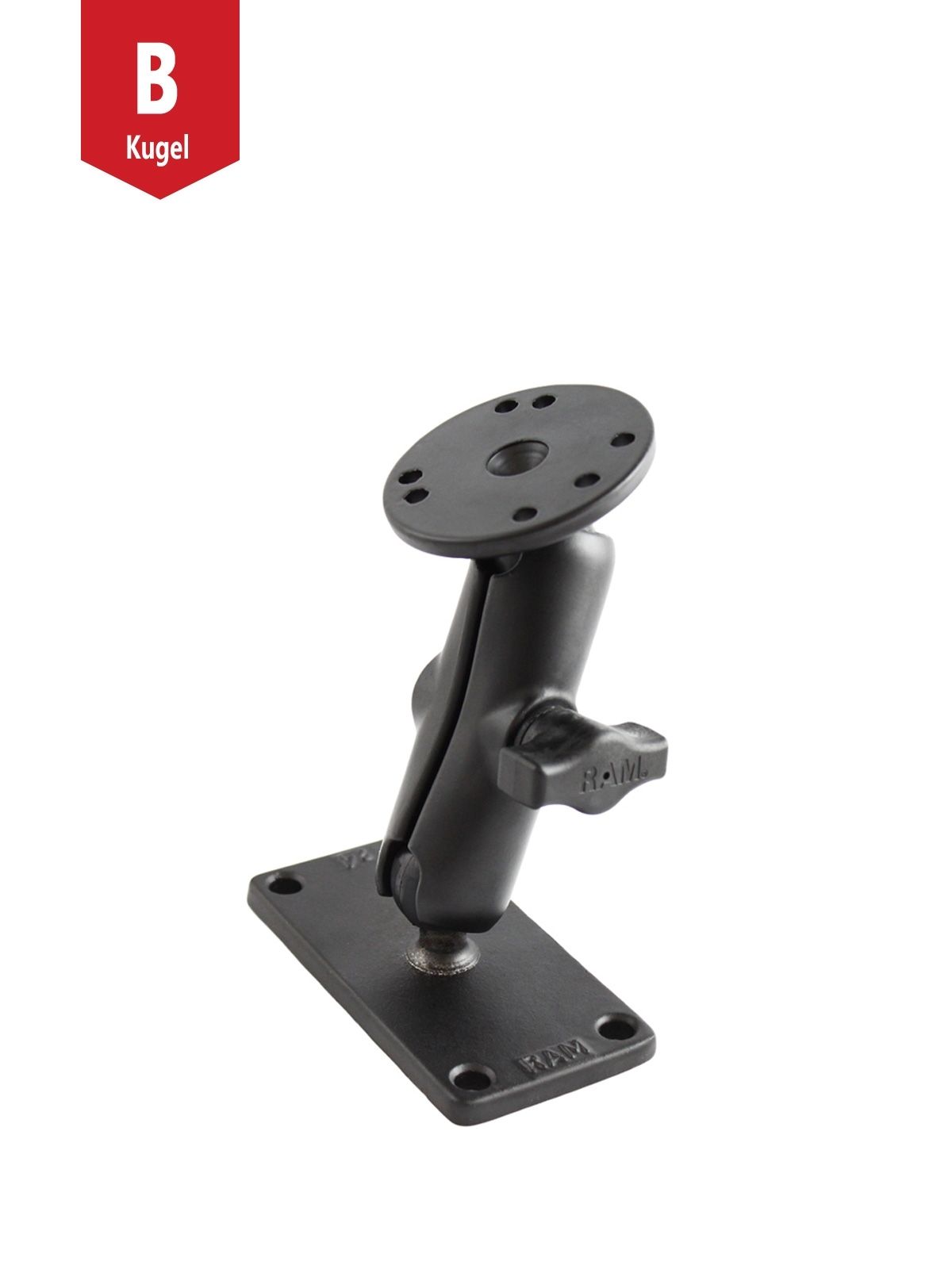 RAM Mounts Aufbau-Set - B-Kugel (1 Zoll), rechteckige Basisplatte (2x4 Zoll), mittlerer Verbindungsarm, runde Basisplatte (AMPS)