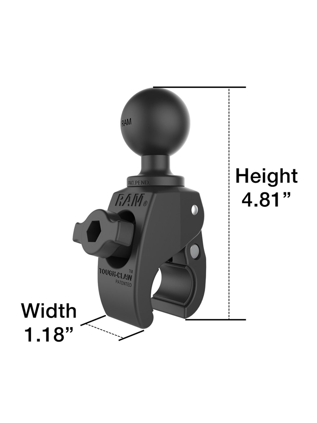 RAM Mounts Tough-Claw Halteklammer (klein) mit Feststellschraube - C-Kugel (1,5 Zoll), Durchmesser 15,9-29,0 mm