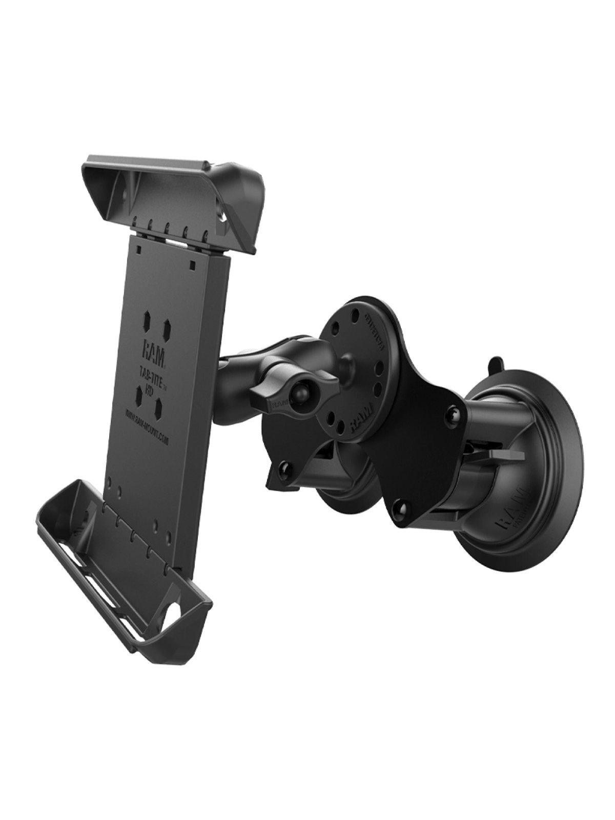 RAM Mounts Doppel-Saugfuss-Halterung für Apple iPad 1-4 (mit Schutzhüllen/-gehäusen) - B-Kugel (1 Zoll), Tab-Tite Halteschale, kurzer Verbindungsarm