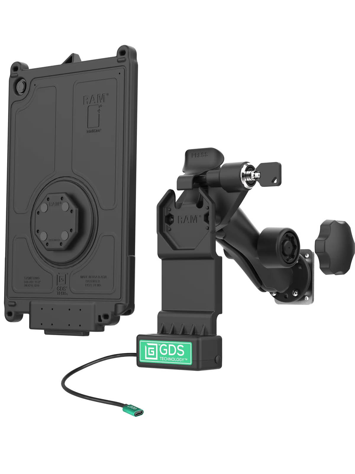 RAM Mounts GDS Uni-Conn Fahrzeug-Kit für Samsung Galaxy Tab A9+- Schlüsselverriegelung - USB-C-Anschluss - C-Kugel (1,5 Zoll)