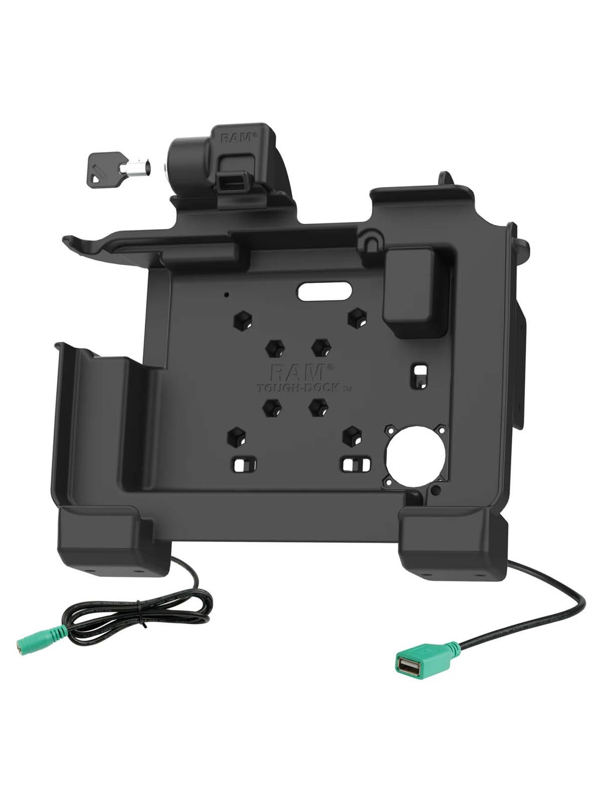 RAM Mounts Form-Fit Halteschale (Schlüsselverriegelung) für Zebra ET60 & ET65 Tablets - mit & ohne Tastatur - Beheizte Pogo-Pins - 5.5mm DC & USB-A-Anschluss