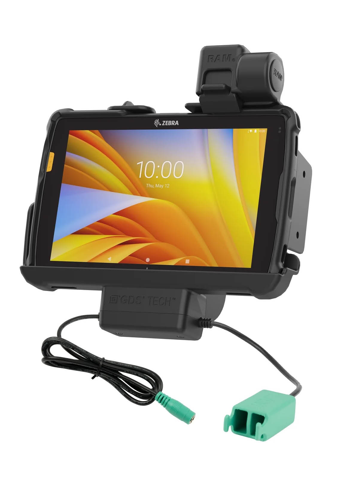 RAM Mounts Form-Fit Halteschale (Schnappverschluss) für Zebra ET40 & ET45 (8“) Tablets - In Rugged Boot - 5.5mm DC & Dual USB-A-Anschluss