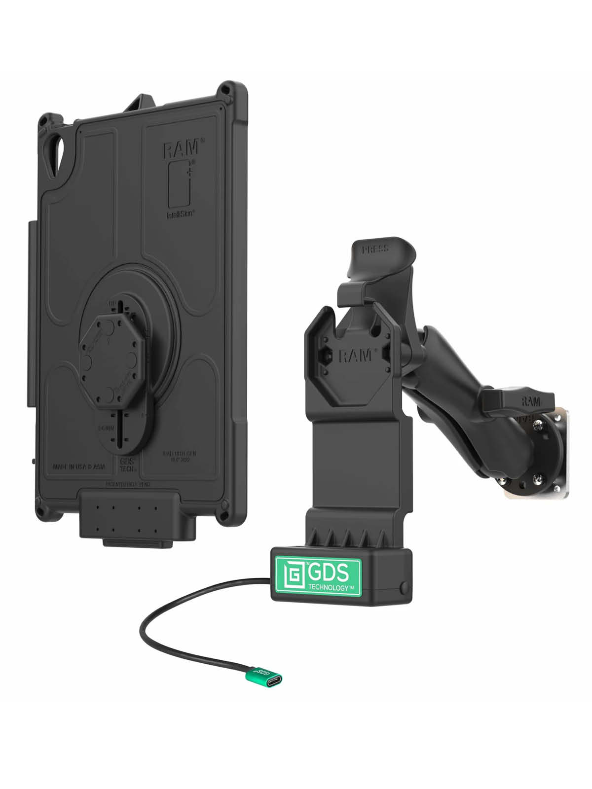 RAM Mounts GDS Uni-Conn Fahrzeug-Kit für Apple iPad 10. Generation - Stahl-Verstärkungsplatte (53,34 mm x 66,04 mm) - USB-C-Anschluss