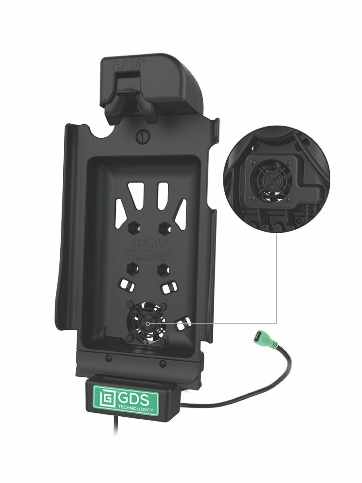 RAM Mounts GDS Cool-Dock Holder (Latch) for Samsung Tab A 10.1 - in IntelliSkin Next Gen Protective Sleeve - With Fan - USB-C Power Supply