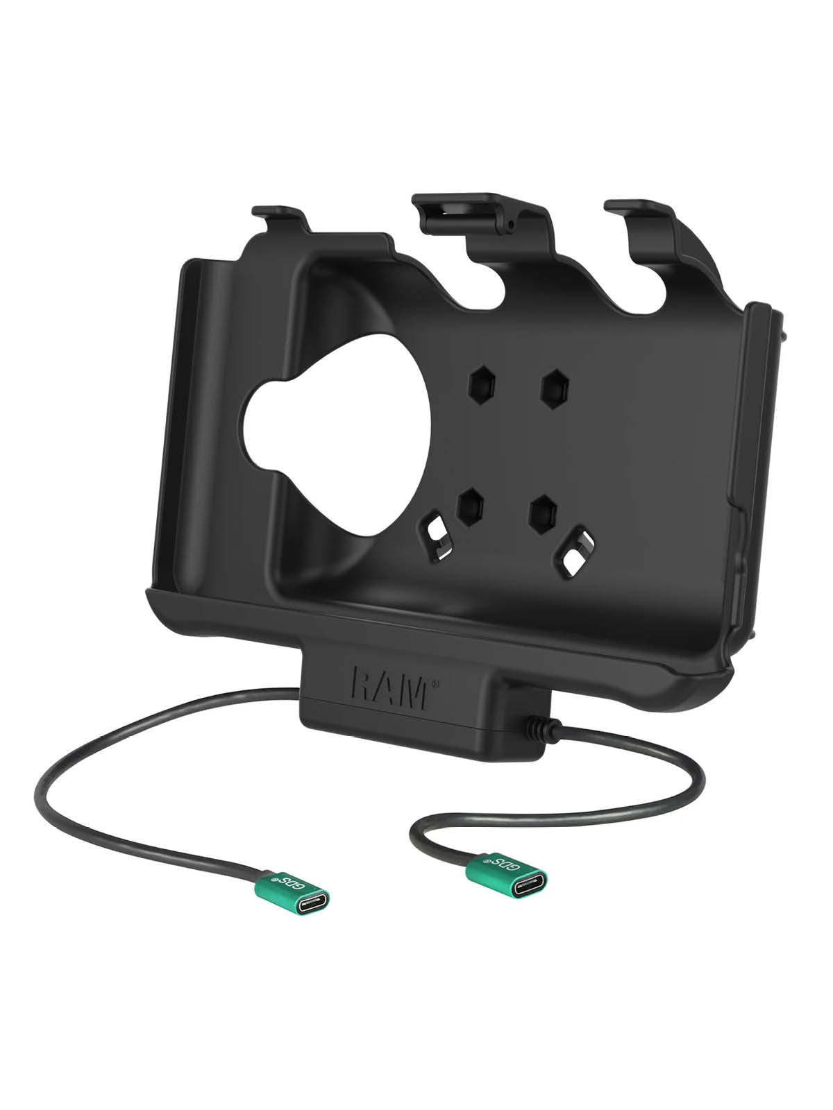 RAM Mounts EZ-Roll'r Halteschale für Samsung Tab Active5 & 3 - Fahrzeug-Ladegerät, USB-C Eingang, USB-C Ausgang, AMPS-Aufnahme