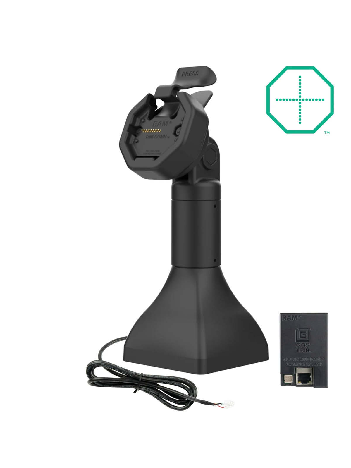 RAM Mounts GDS Uni-Conn Stand-Dockingstation (7 Zoll) - Rückseitige Pogo-Pins - Dreh-& Schwenkbar - RJ45-Anschluss - PoE (Power over Ethernet)