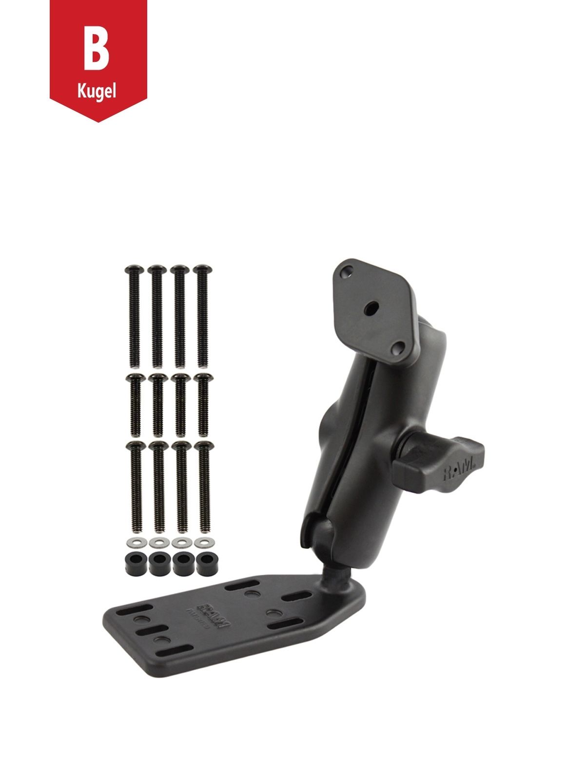 RAM Mounts Motorrad-Set - B-Kugel (1 Zoll), Basisplatte (Brems-/Kupplungsbehälter), mittlerer Verbindungsarm, Diamond-Basisplatte (Trapez)